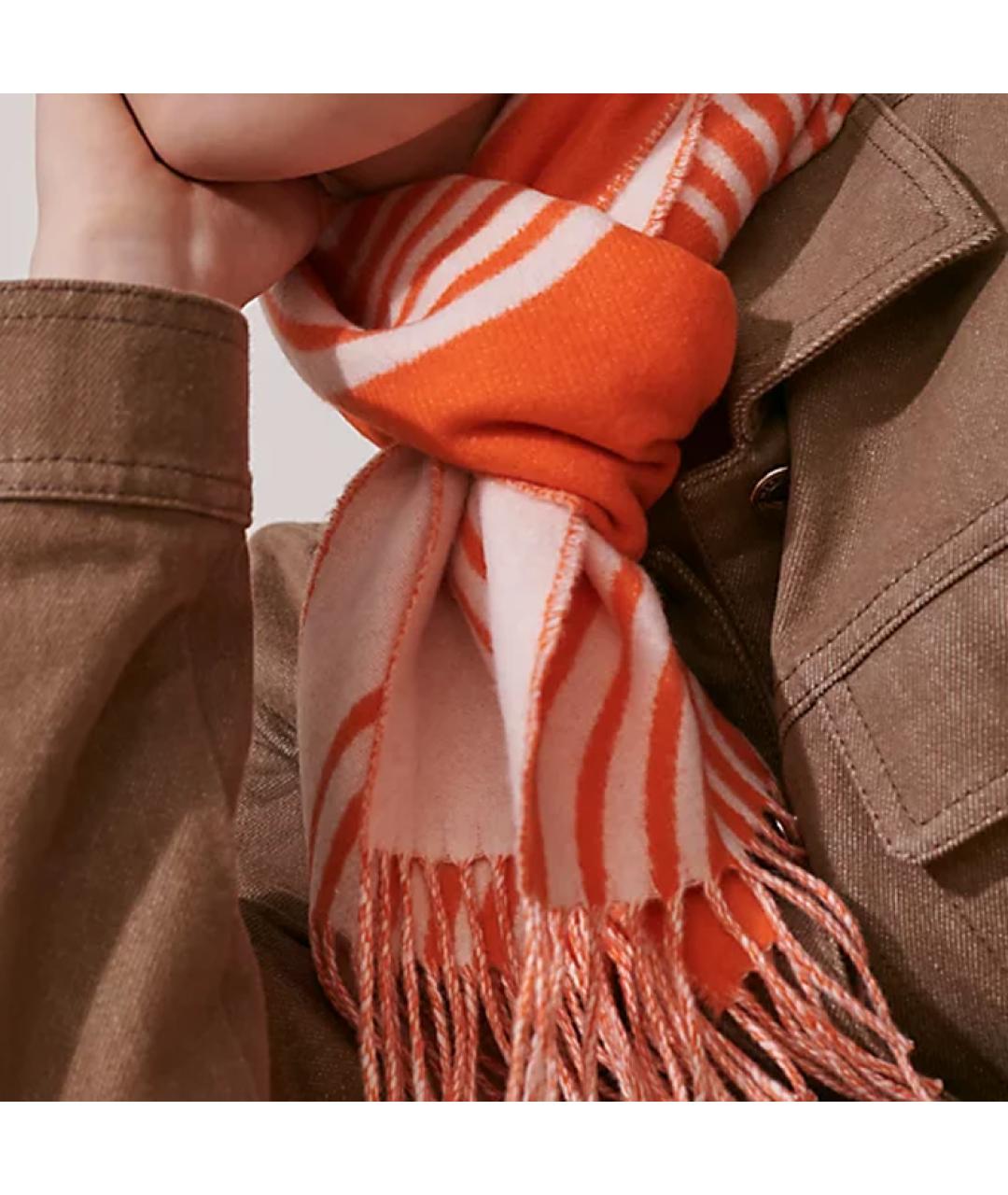 HERMES Оранжевый кашемировый шарф, фото 2