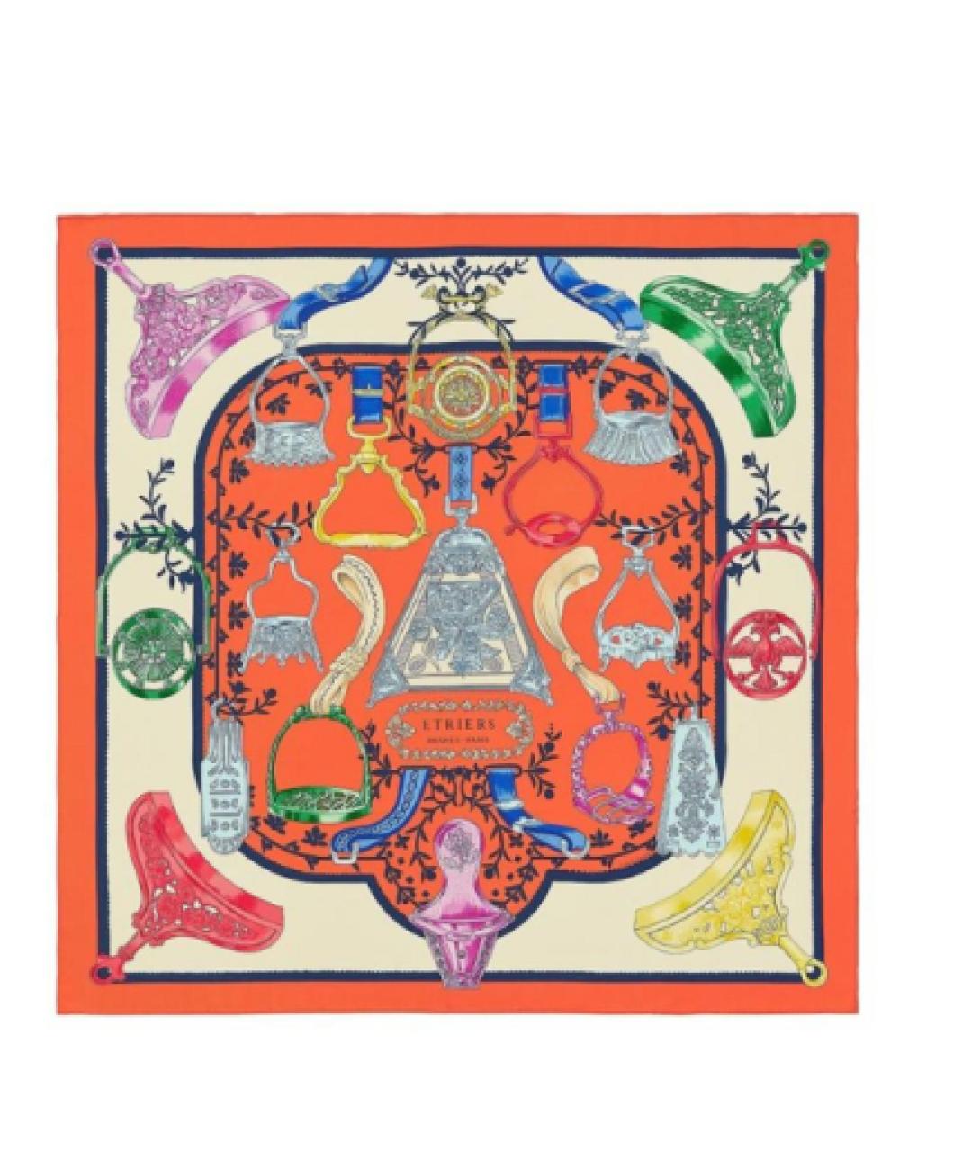 HERMES Оранжевый шелковый шарф, фото 2