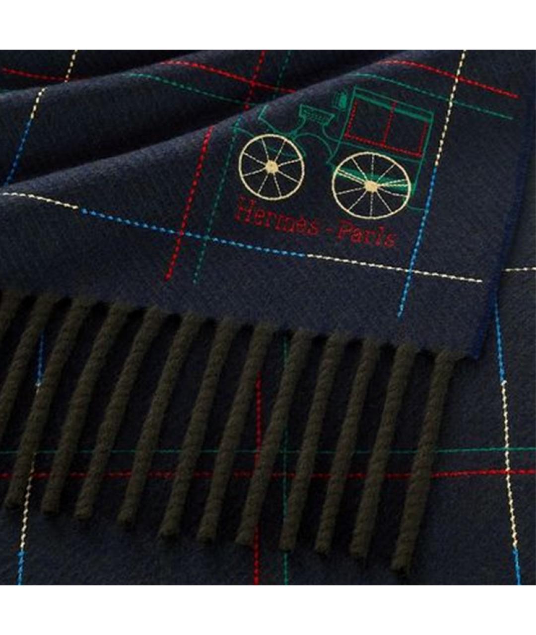 HERMES Темно-синий кашемировый шарф, фото 2