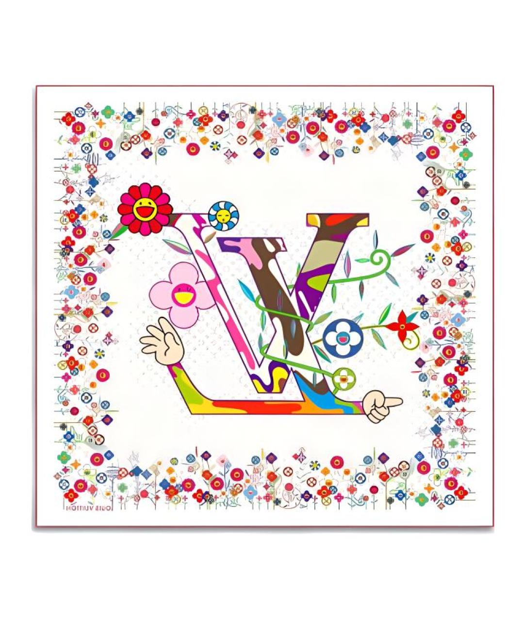 LOUIS VUITTON Белый шелковый шарф, фото 2