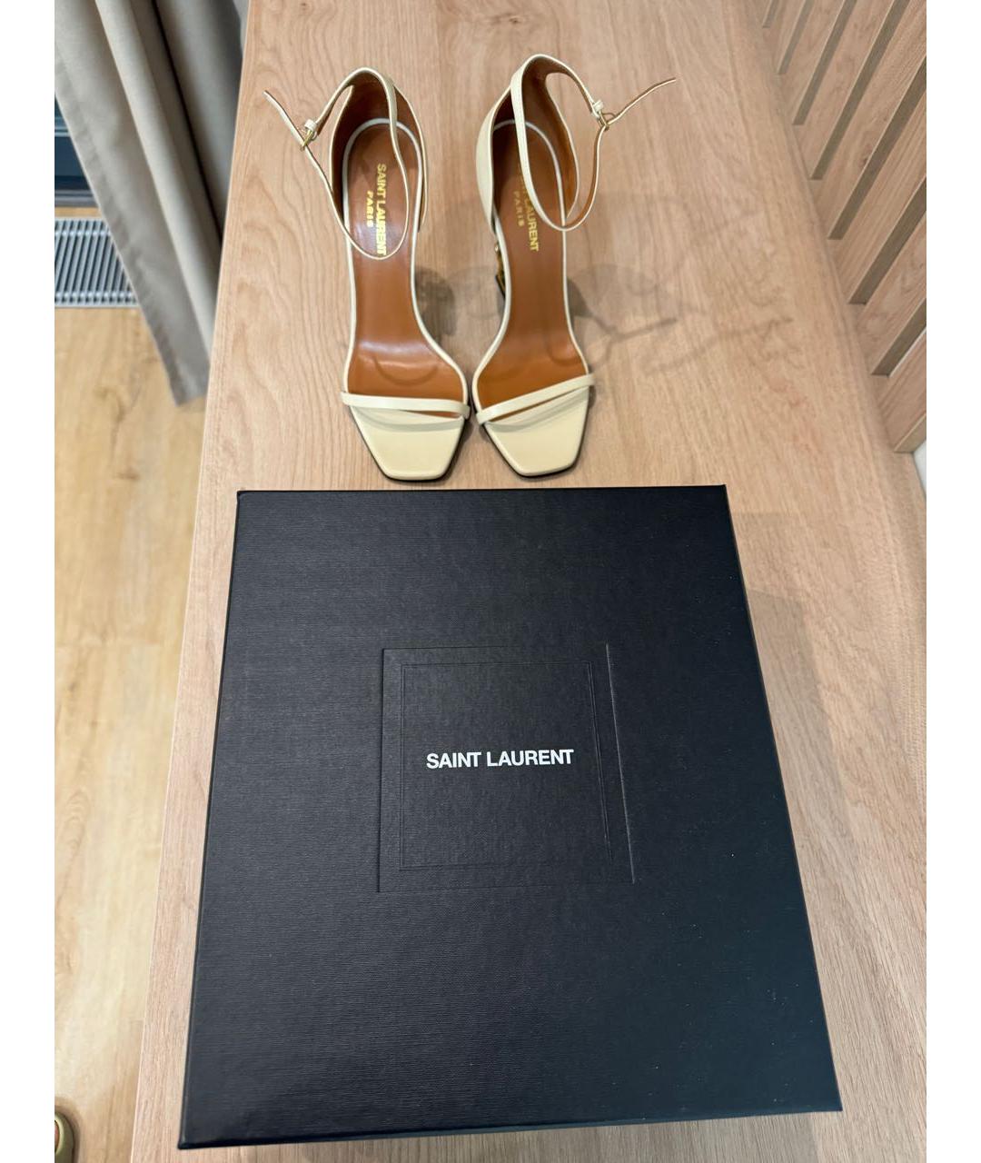 SAINT LAURENT Бежевые кожаные босоножки, фото 6