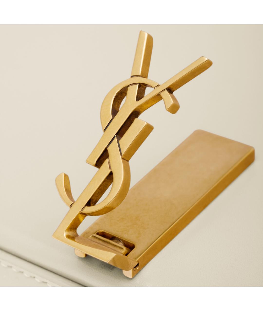 SAINT LAURENT Белая кожаная сумка через плечо, фото 7