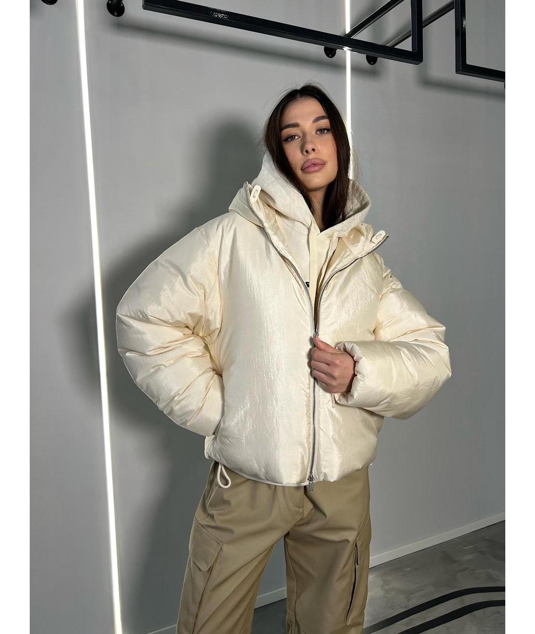 JIL SANDER Бежевый полиамидовый пуховик, фото 4
