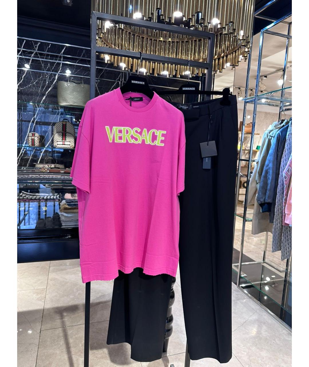 VERSACE Розовая хлопковая футболка, фото 4