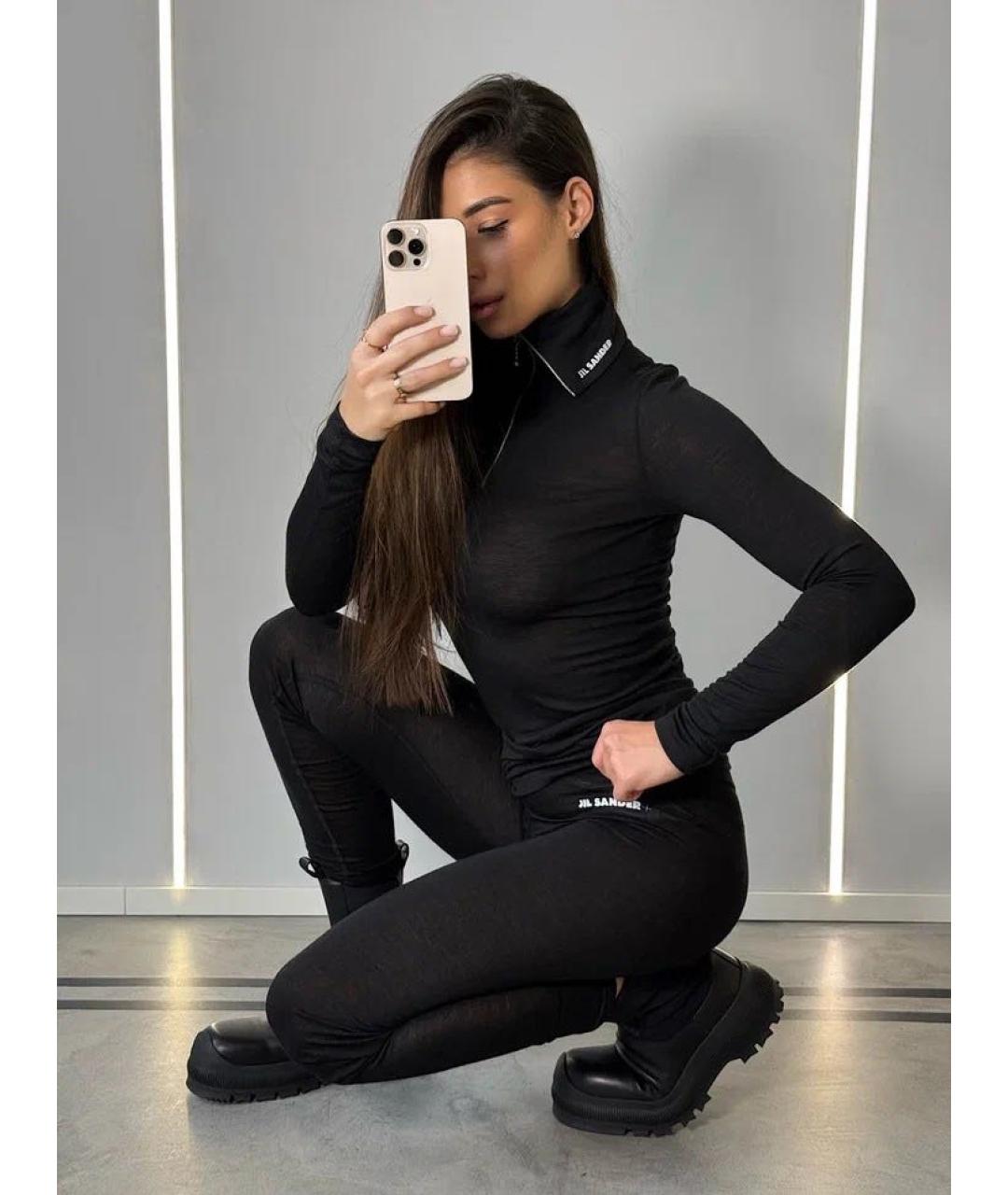 JIL SANDER Черные полиэстеровые леггинсы и велосипедки, фото 6