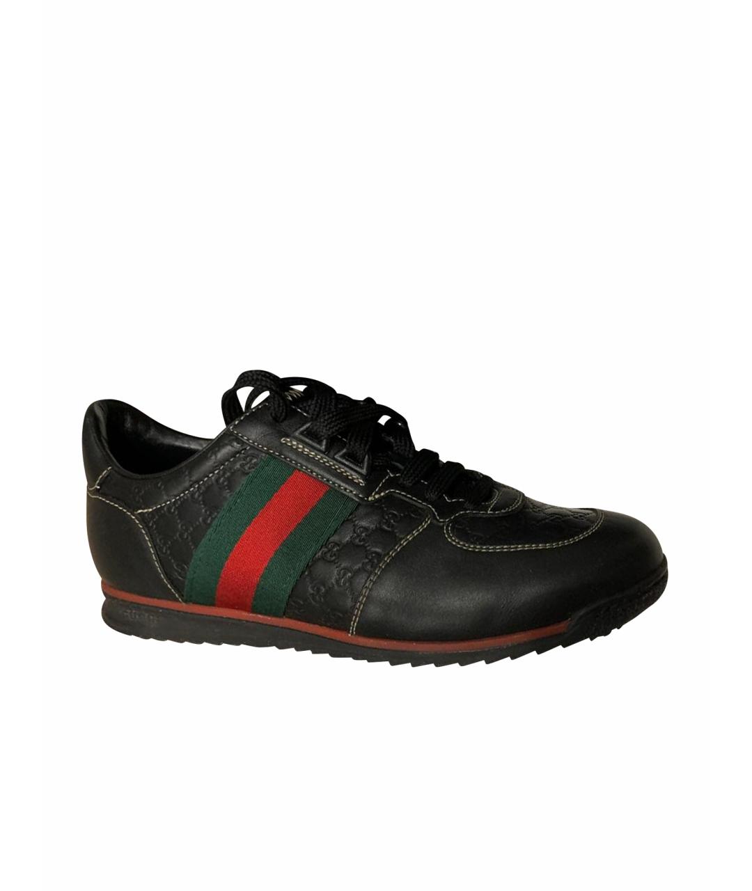 GUCCI Черные кожаные кроссовки, фото 1