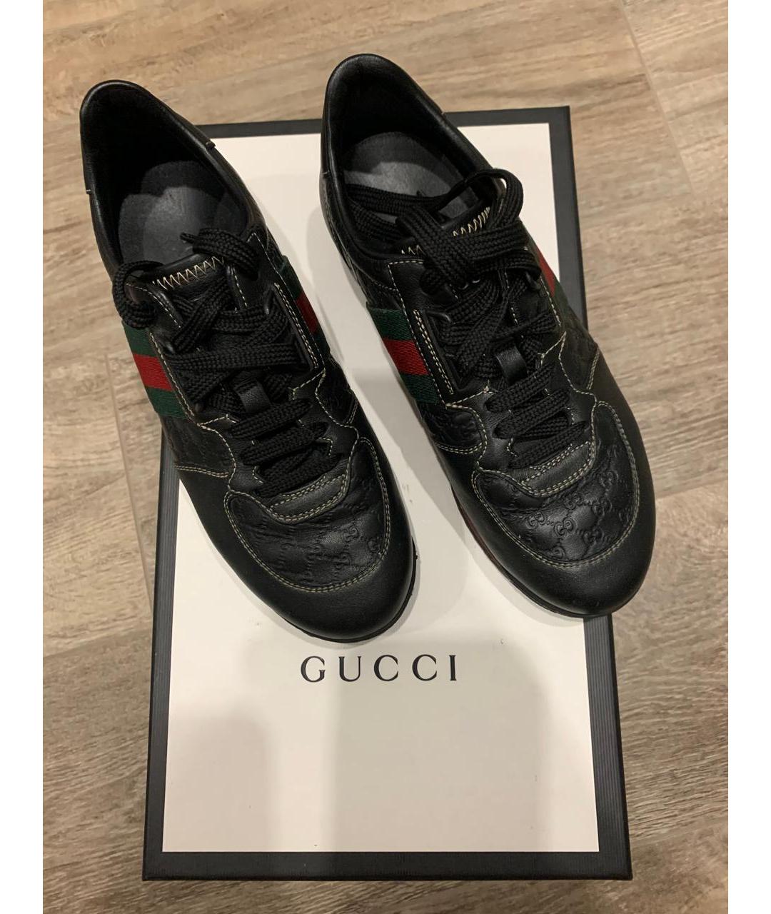 GUCCI Черные кожаные кроссовки, фото 3
