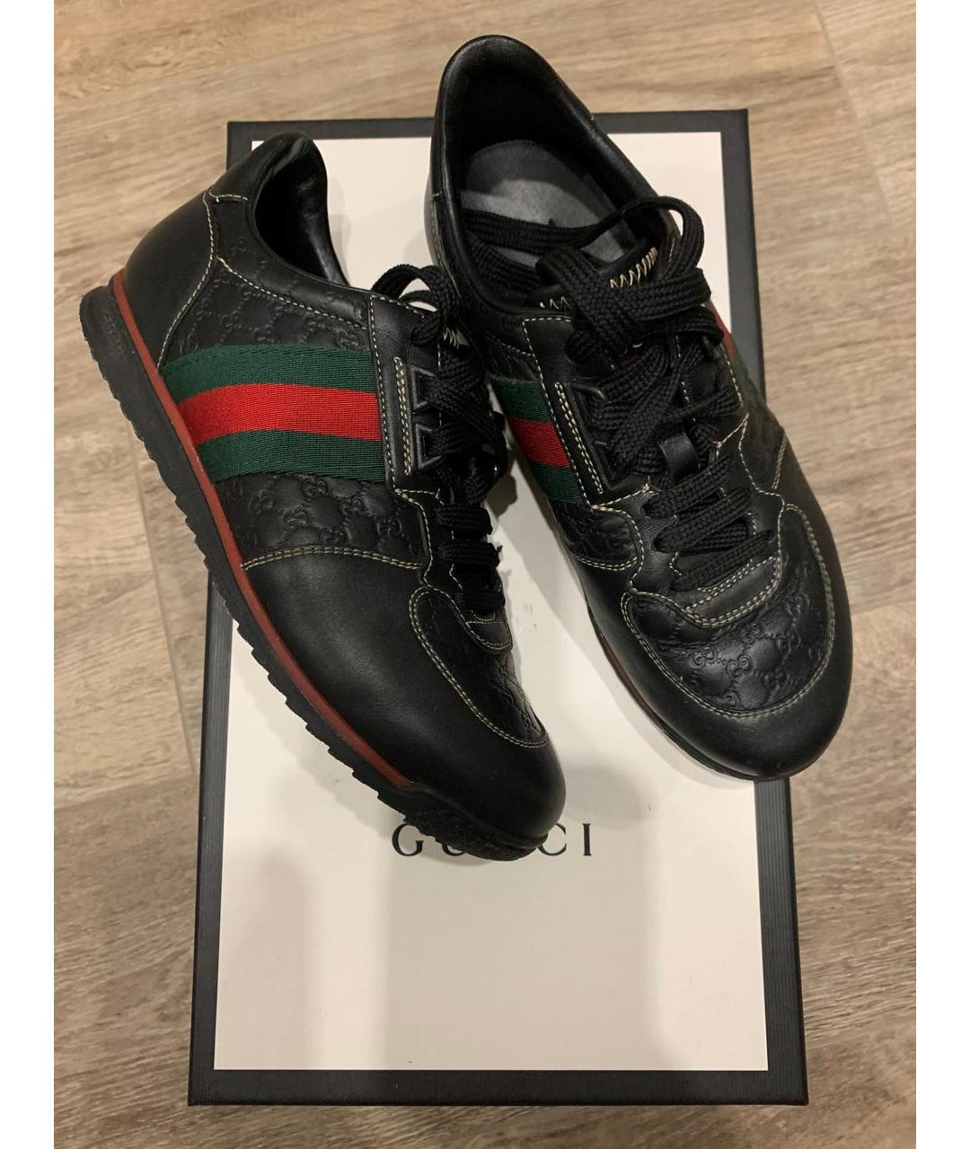 GUCCI Черные кожаные кроссовки, фото 8