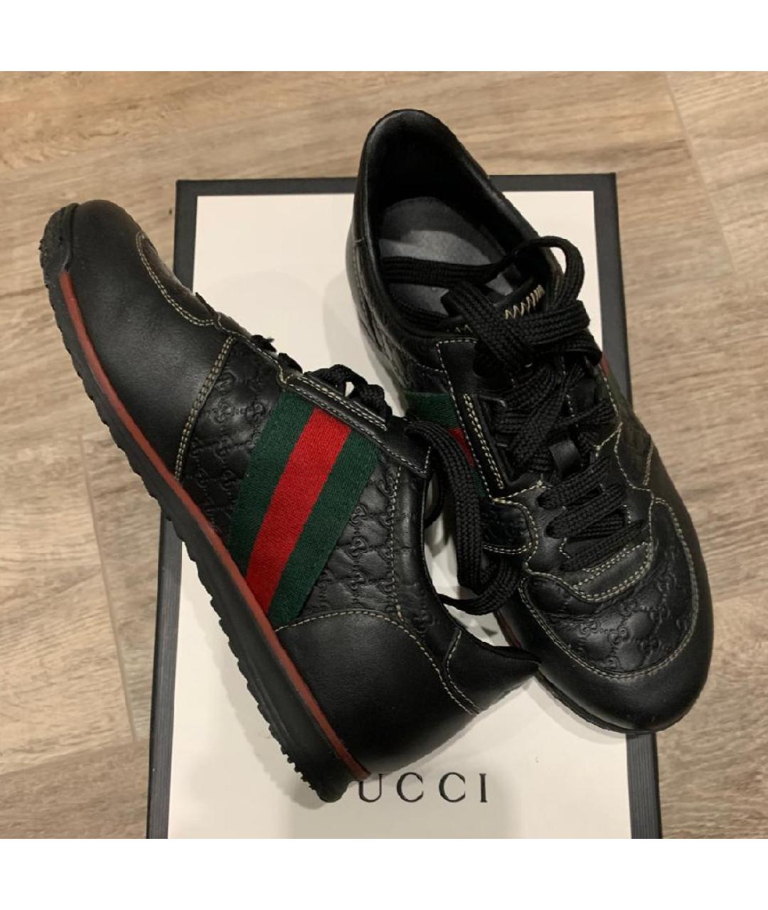 GUCCI Черные кожаные кроссовки, фото 7