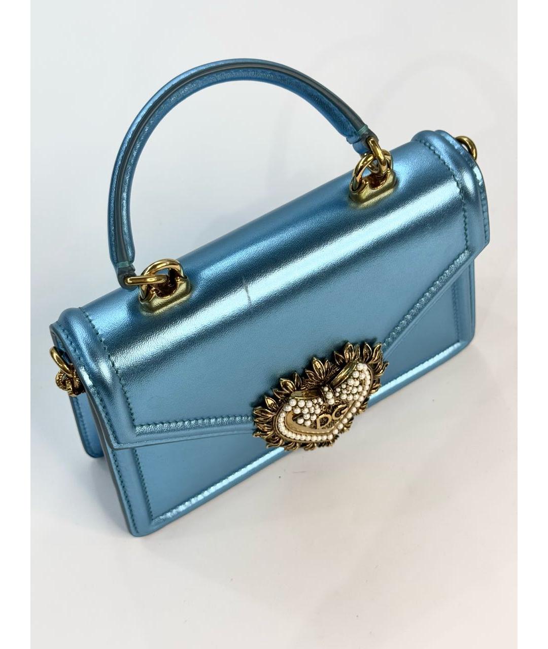 DOLCE&GABBANA Голубая кожаная сумка с короткими ручками, фото 4