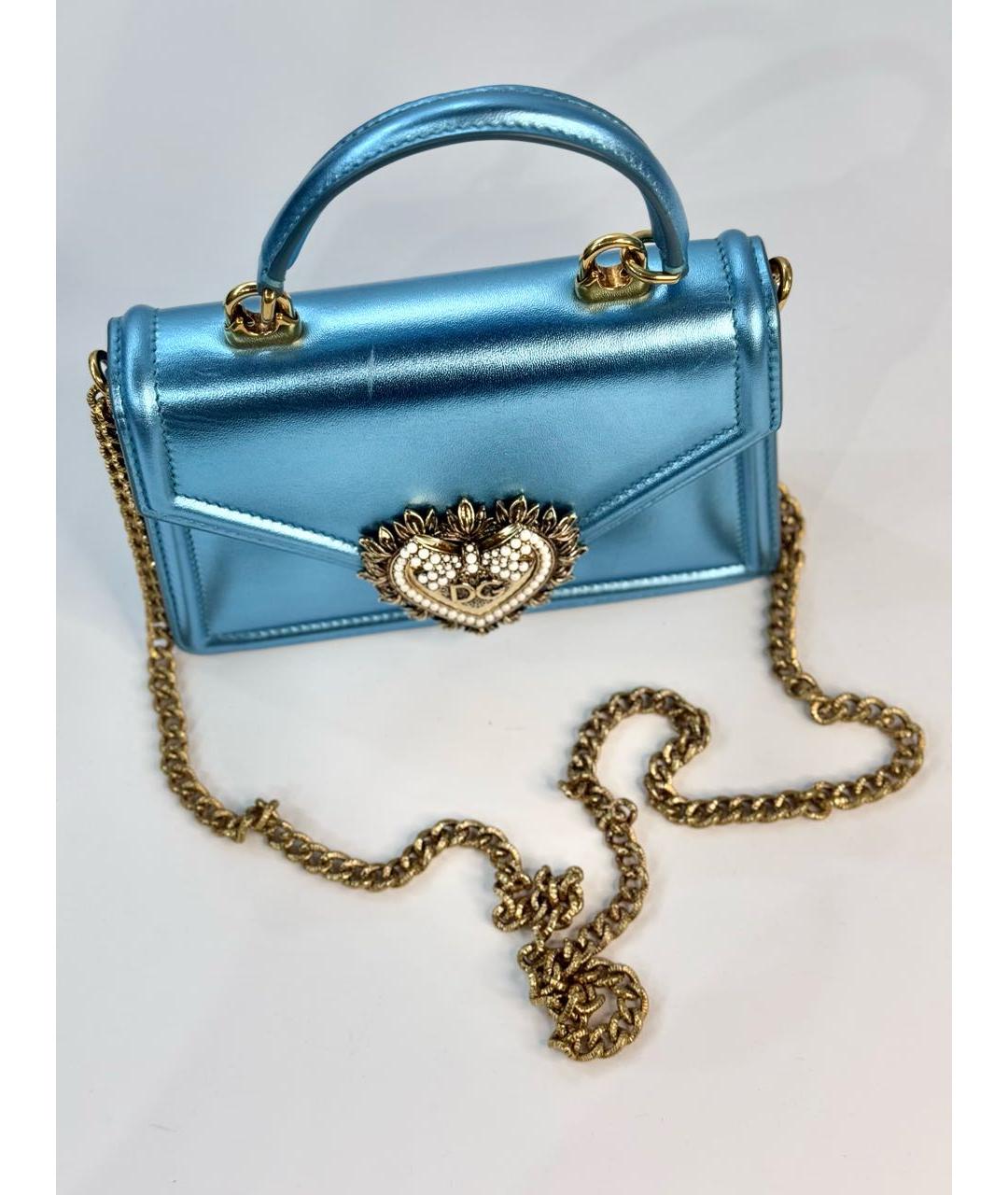 DOLCE&GABBANA Голубая кожаная сумка с короткими ручками, фото 8