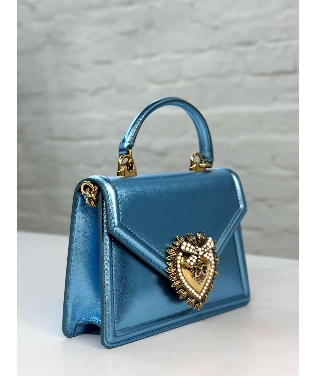 DOLCE&GABBANA Голубая кожаная сумка с короткими ручками, фото 2