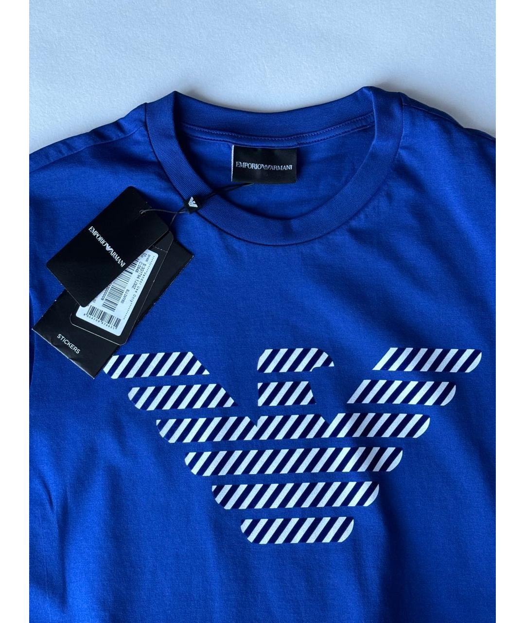 EMPORIO ARMANI Синяя хлопковая футболка, фото 2