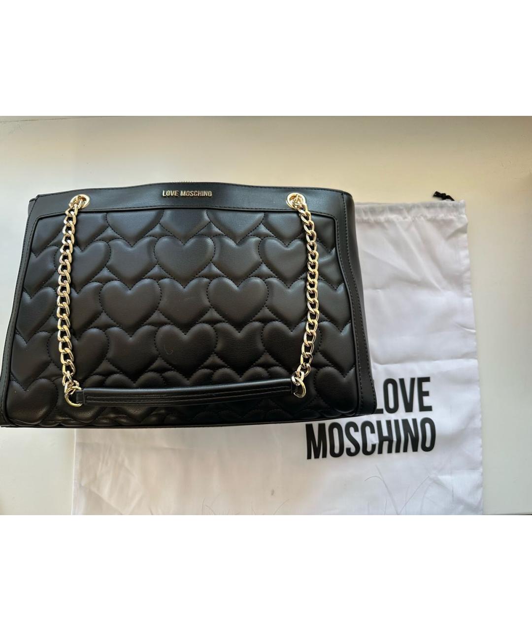 LOVE MOSCHINO Черная кожаная сумка тоут, фото 5