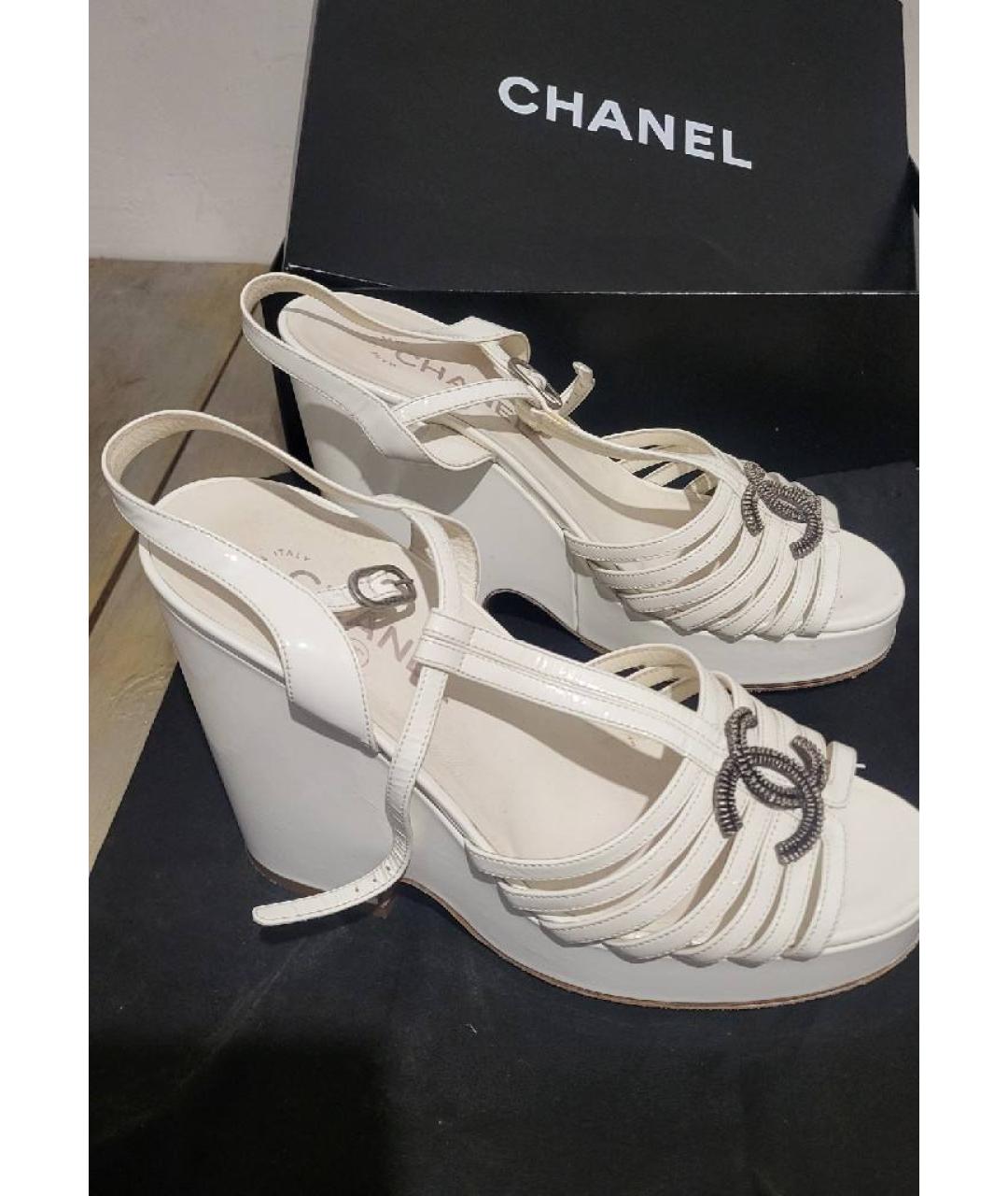 CHANEL Белые кожаные босоножки, фото 9