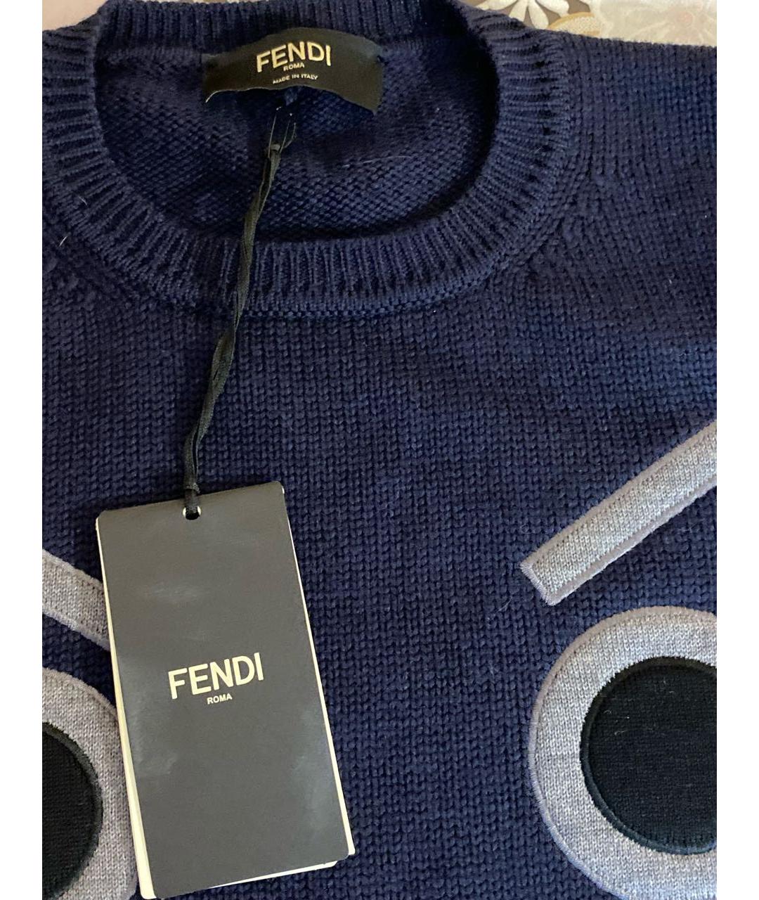 FENDI Темно-синий шерстяной джемпер / свитер, фото 2