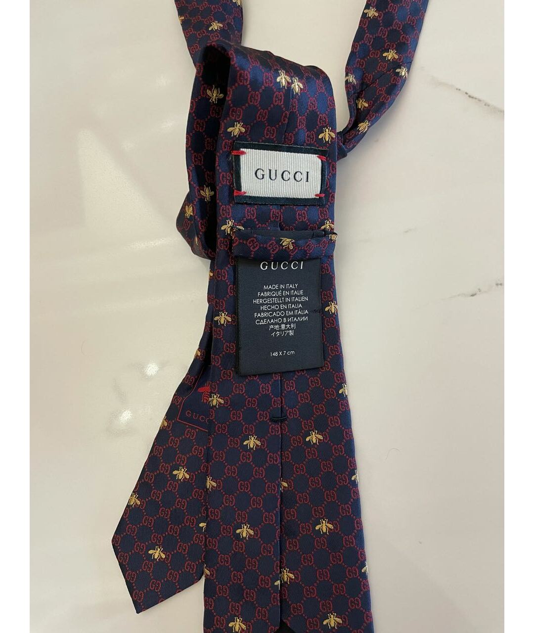 GUCCI Темно-синий шелковый галстук, фото 3