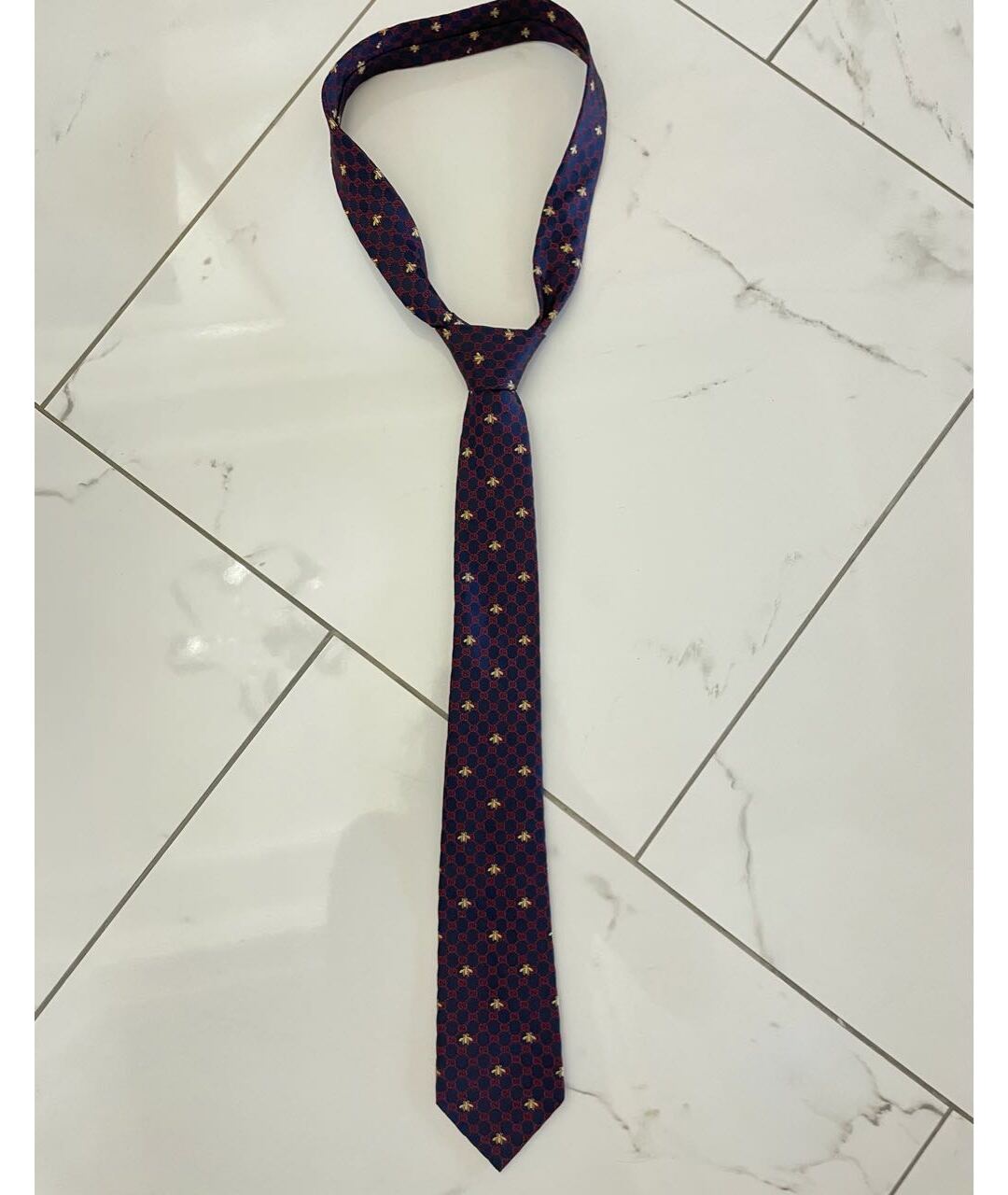 GUCCI Темно-синий шелковый галстук, фото 5