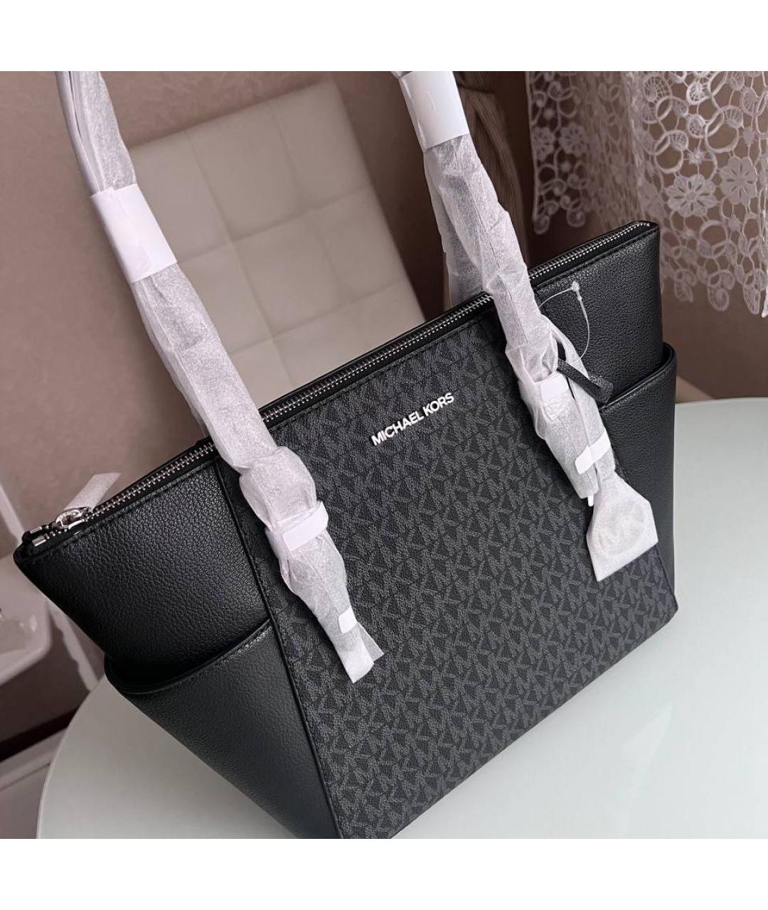 MICHAEL KORS Черная кожаная сумка тоут, фото 6