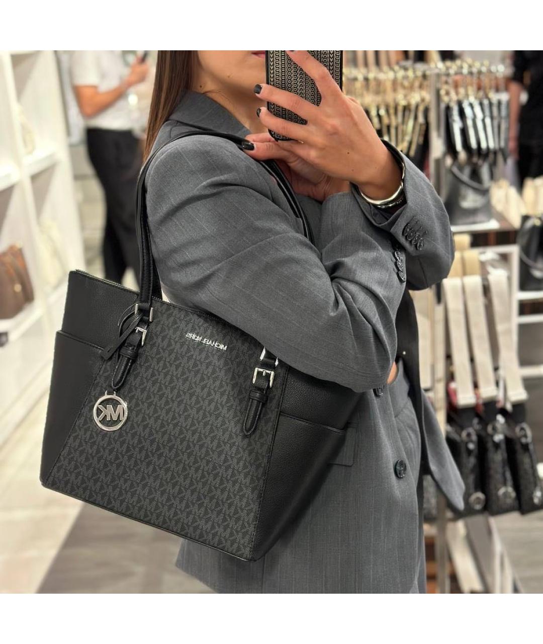 MICHAEL KORS Черная кожаная сумка тоут, фото 3