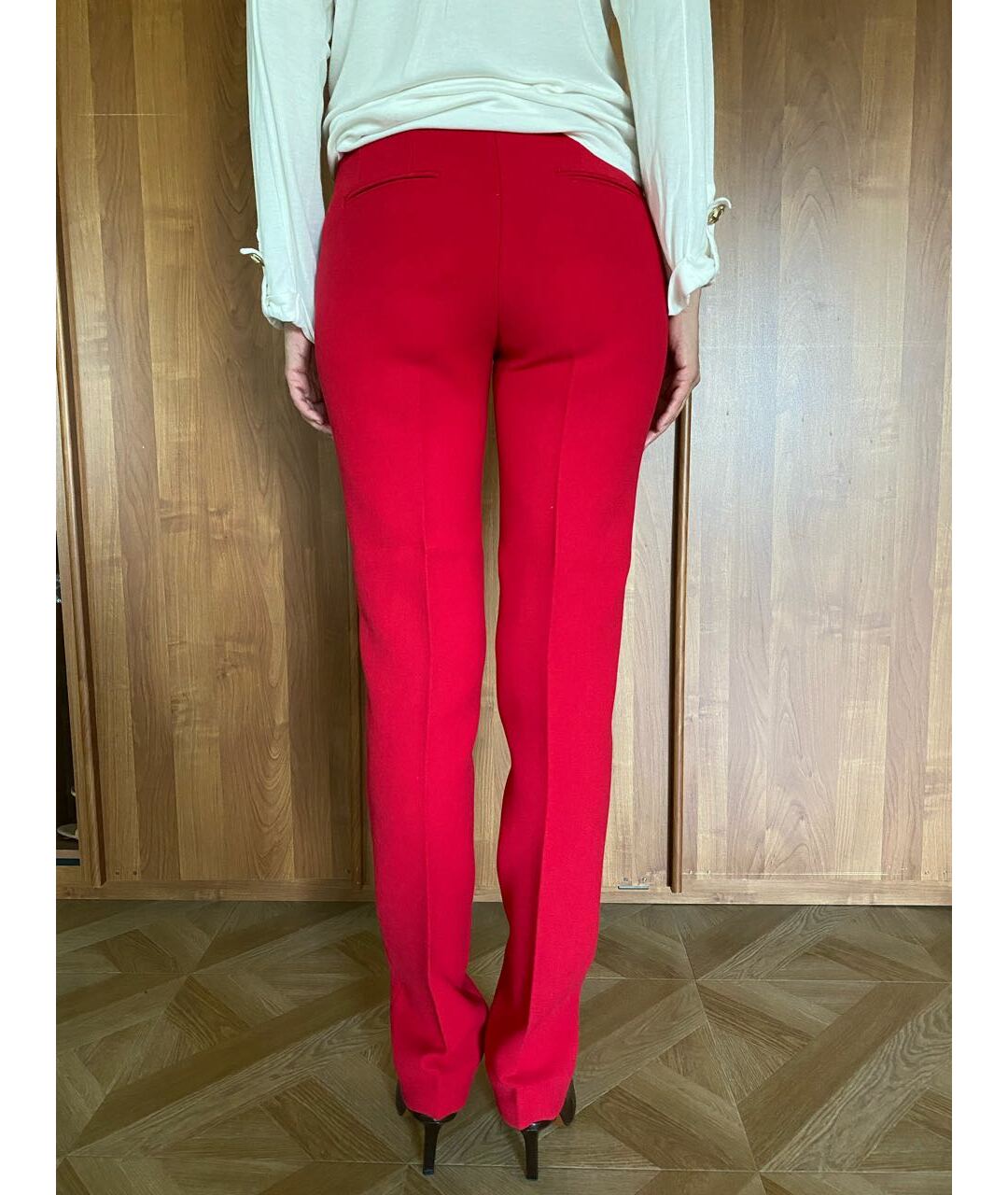 MARNI Красные шерстяные прямые брюки, фото 3