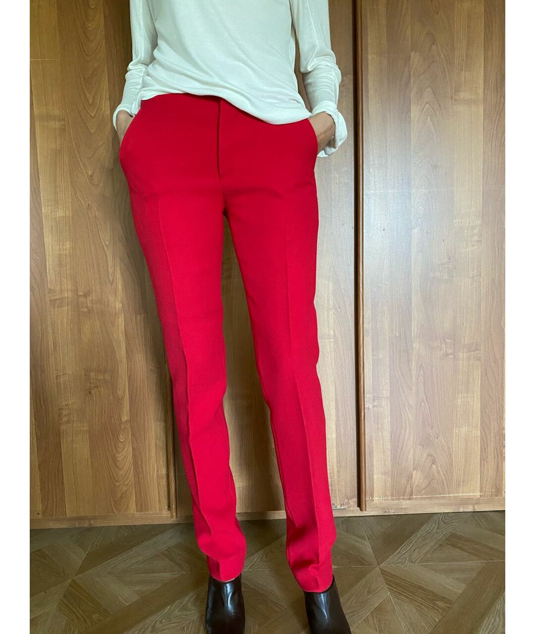 MARNI Красные шерстяные прямые брюки, фото 2