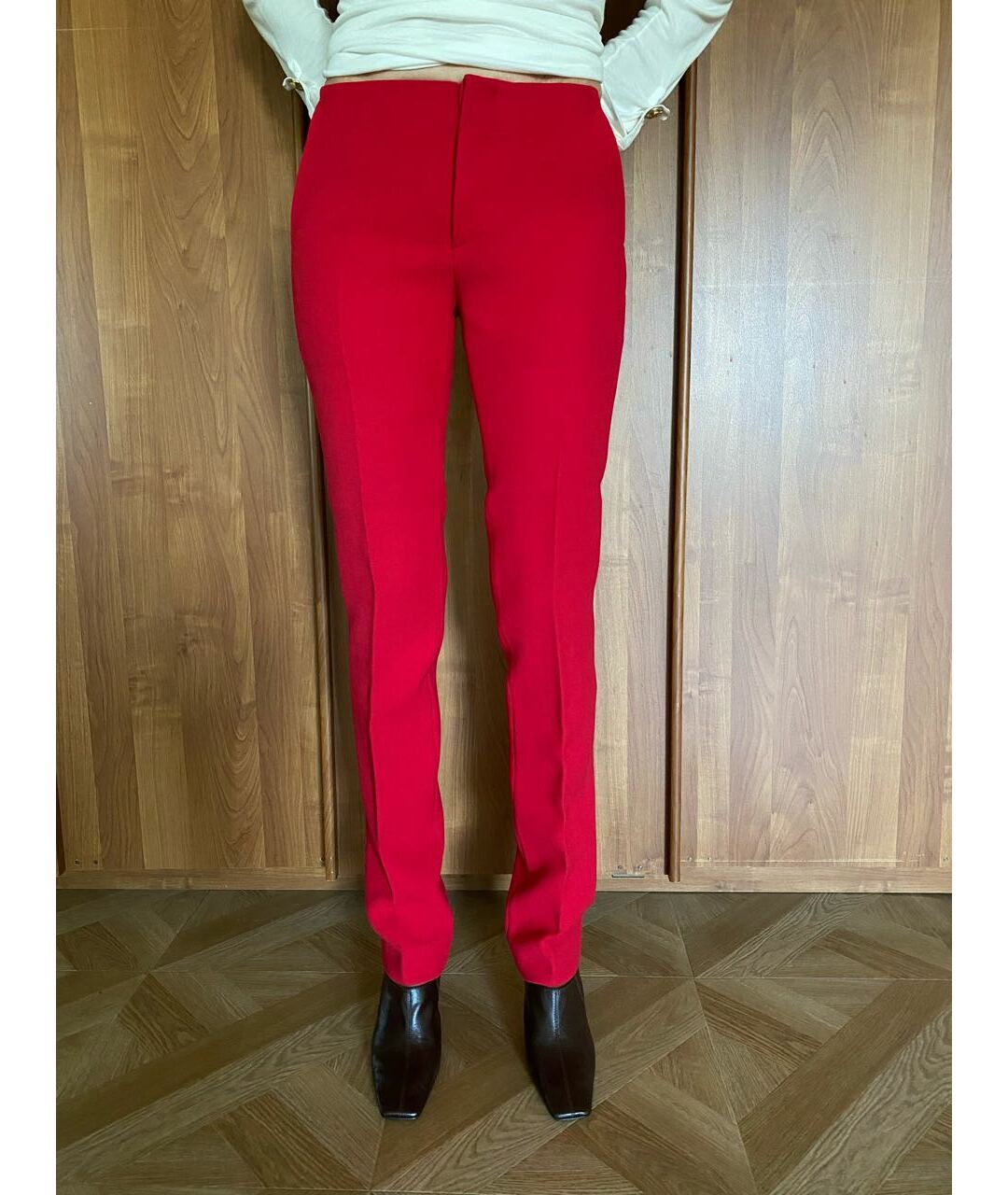 MARNI Красные шерстяные прямые брюки, фото 6