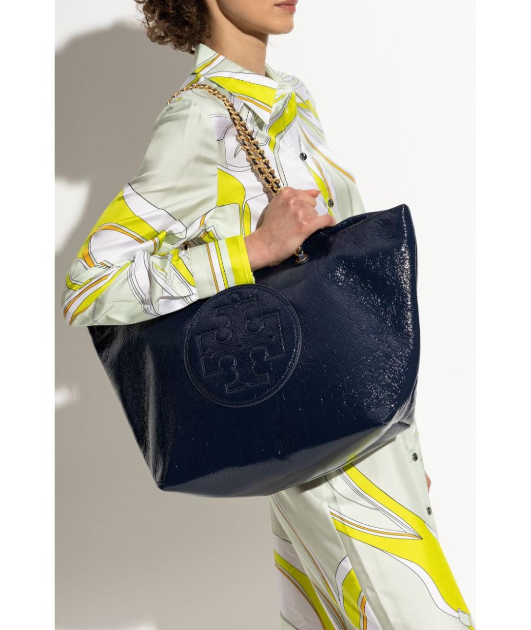 TORY BURCH Синяя синтетическая сумка тоут, фото 3