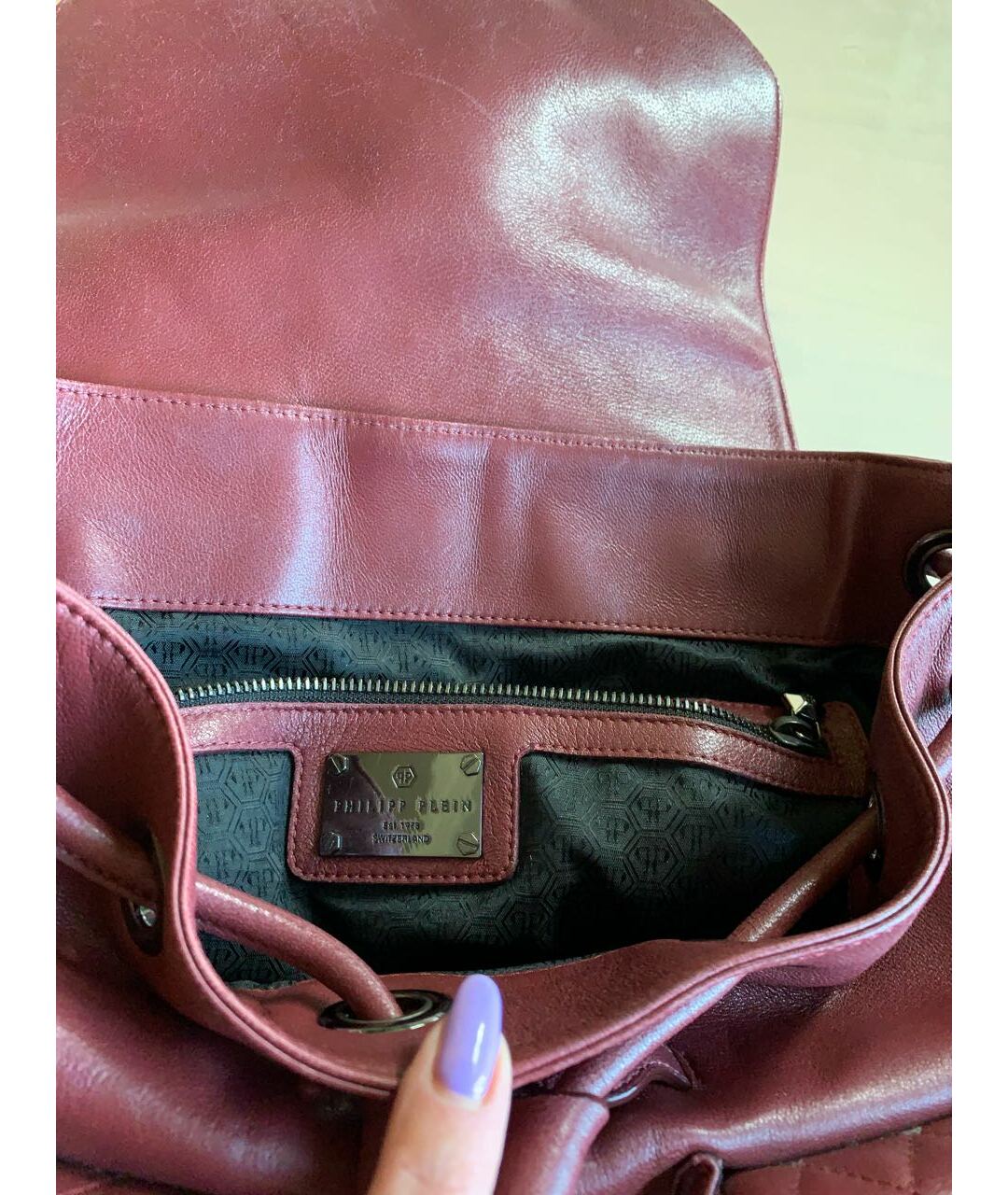 PHILIPP PLEIN Бордовый кожаный рюкзак, фото 6