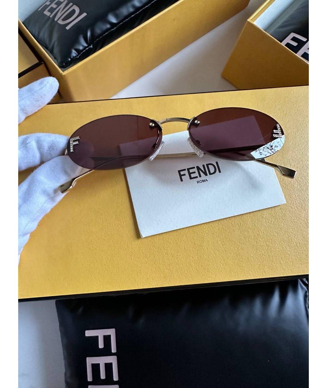 FENDI Золотые металлические солнцезащитные очки, фото 3