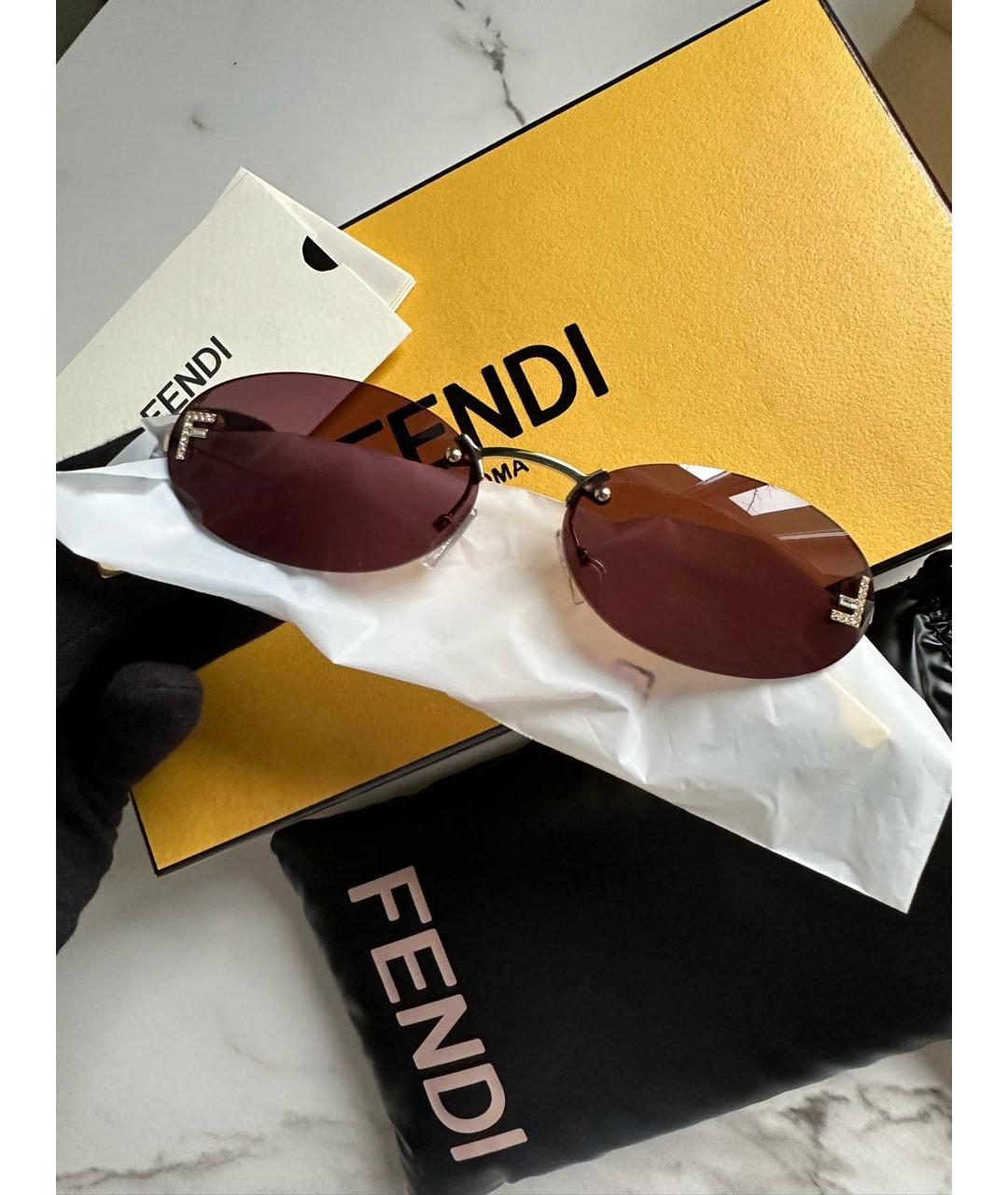 FENDI Золотые металлические солнцезащитные очки, фото 2