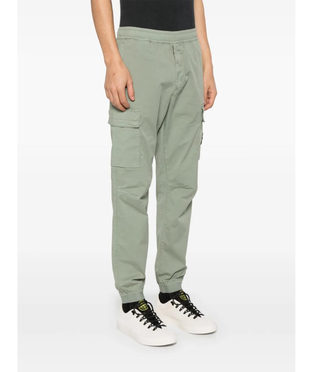 STONE ISLAND Зеленые хлопковые повседневные брюки, фото 3