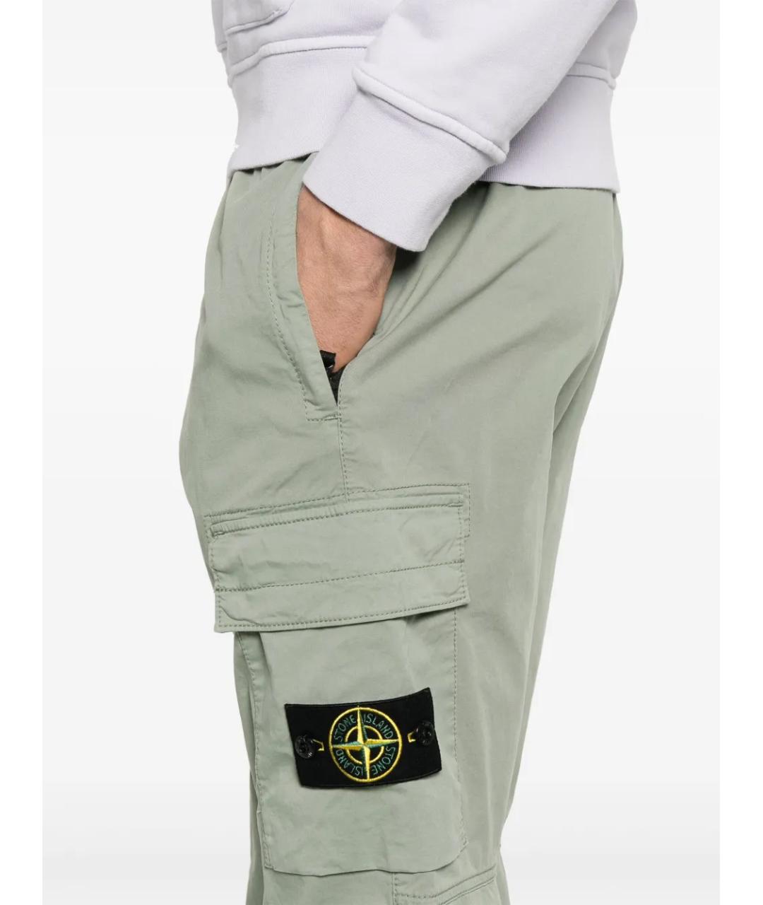STONE ISLAND Зеленые хлопковые повседневные брюки, фото 5