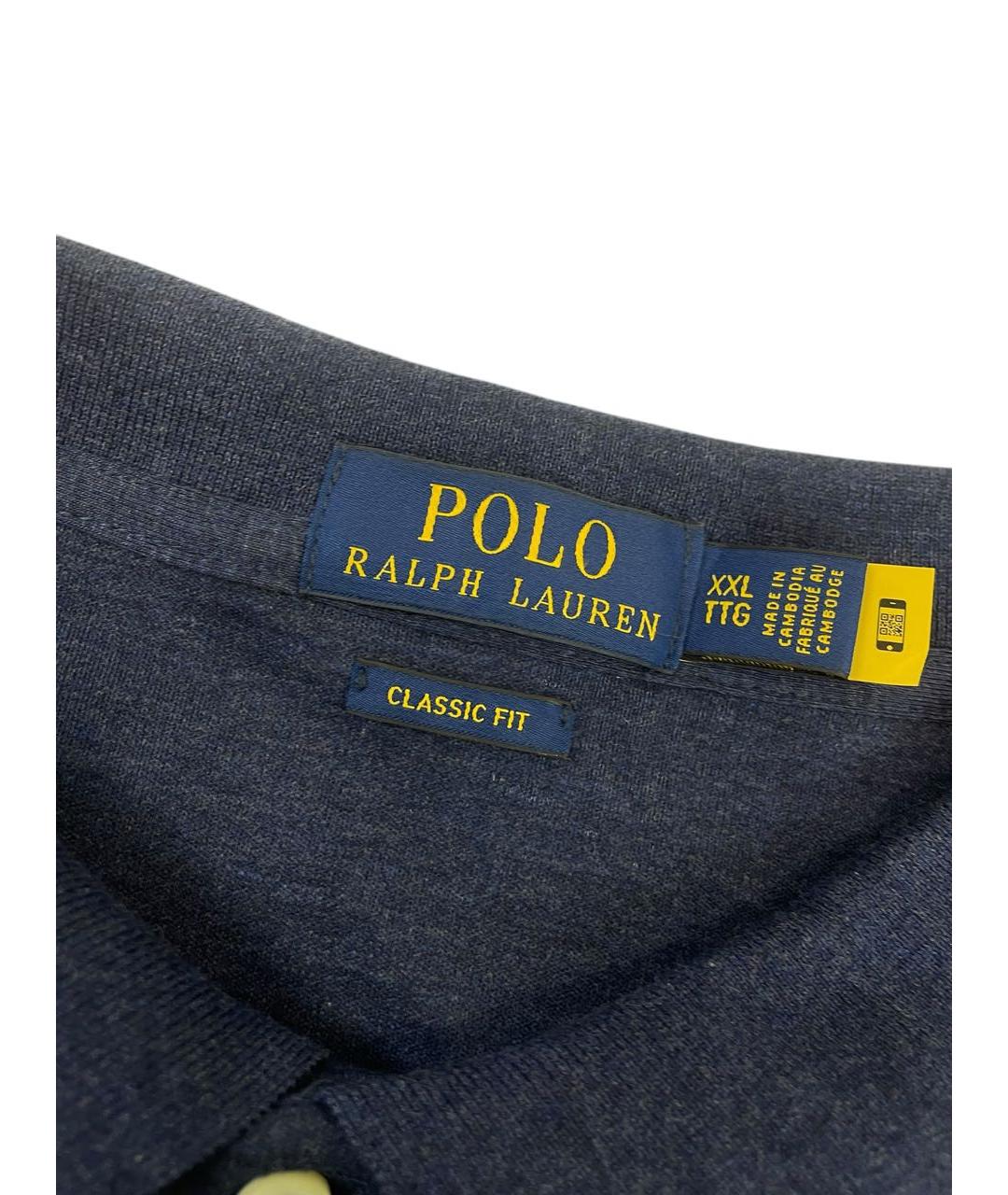 POLO RALPH LAUREN Темно-синее хлопковое поло с длинным рукавом, фото 3