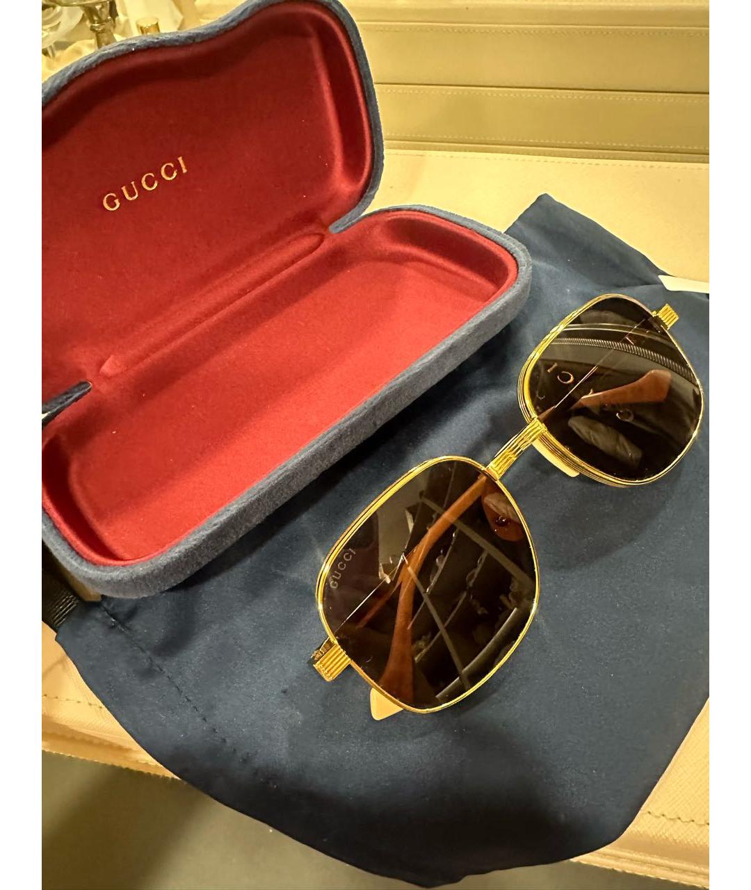 GUCCI Золотые металлические солнцезащитные очки, фото 2