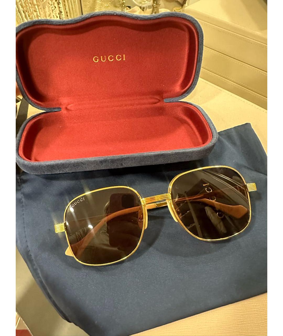 GUCCI Золотые металлические солнцезащитные очки, фото 5