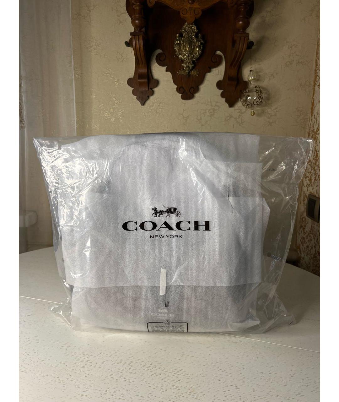 COACH Коричневая жаккардовая сумка с короткими ручками, фото 8