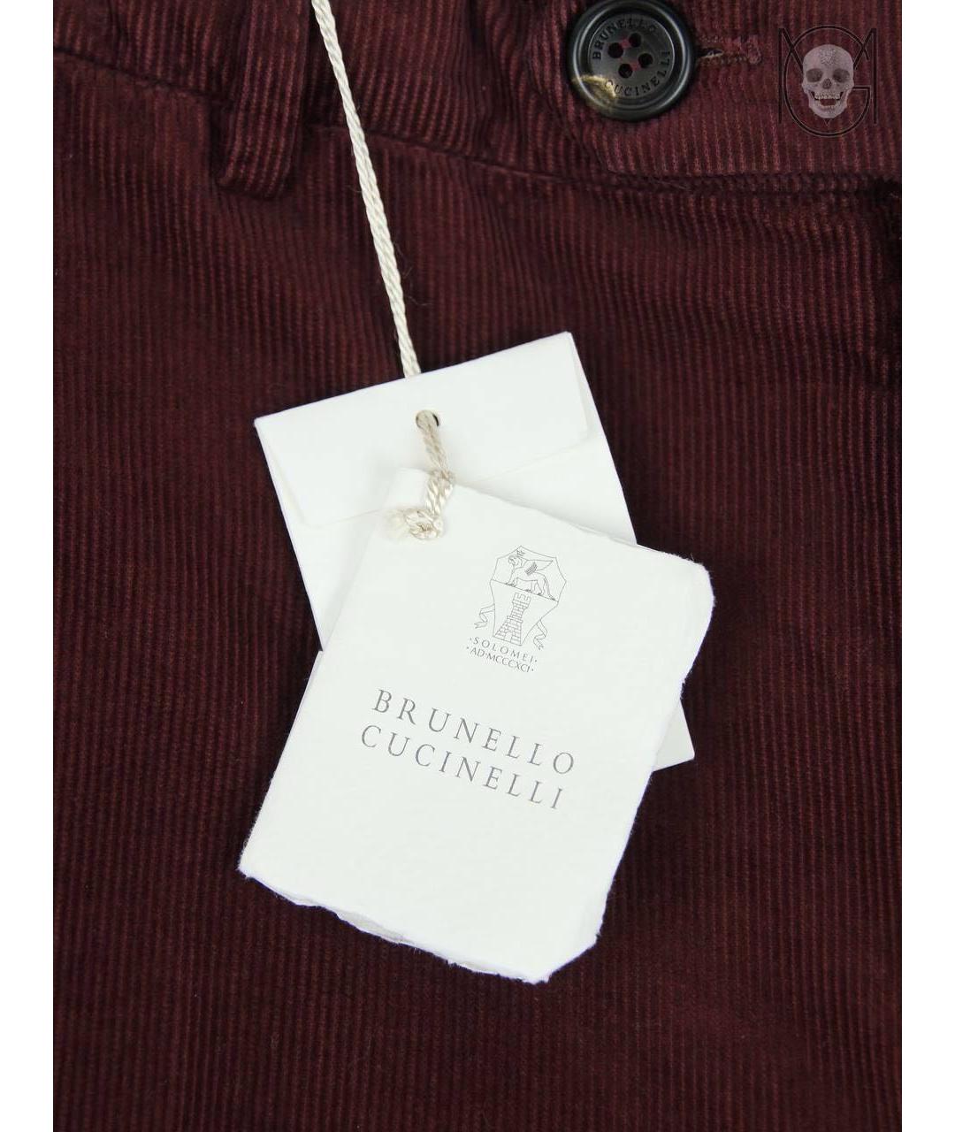 BRUNELLO CUCINELLI Бордовые хлопковые брюки чинос, фото 3