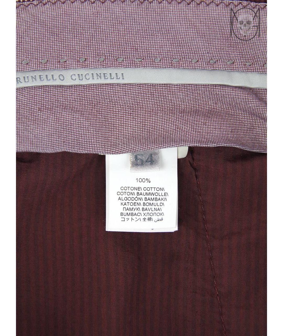 BRUNELLO CUCINELLI Бордовые хлопковые брюки чинос, фото 7