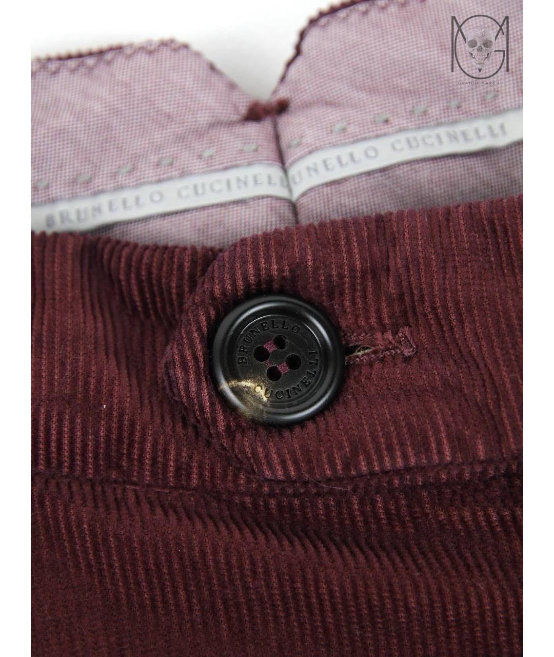 BRUNELLO CUCINELLI Бордовые хлопковые брюки чинос, фото 5