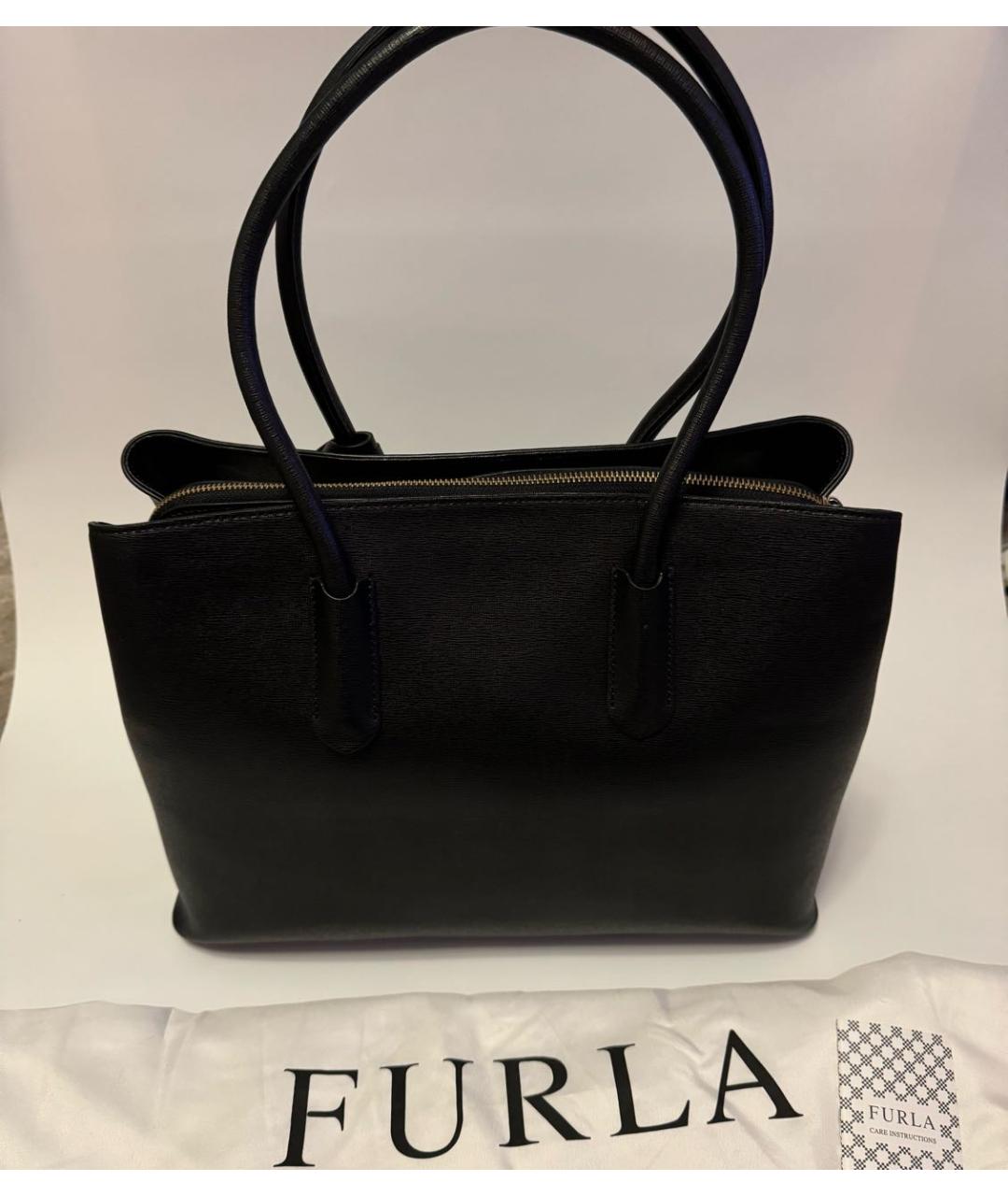 FURLA Черная кожаная сумка тоут, фото 3