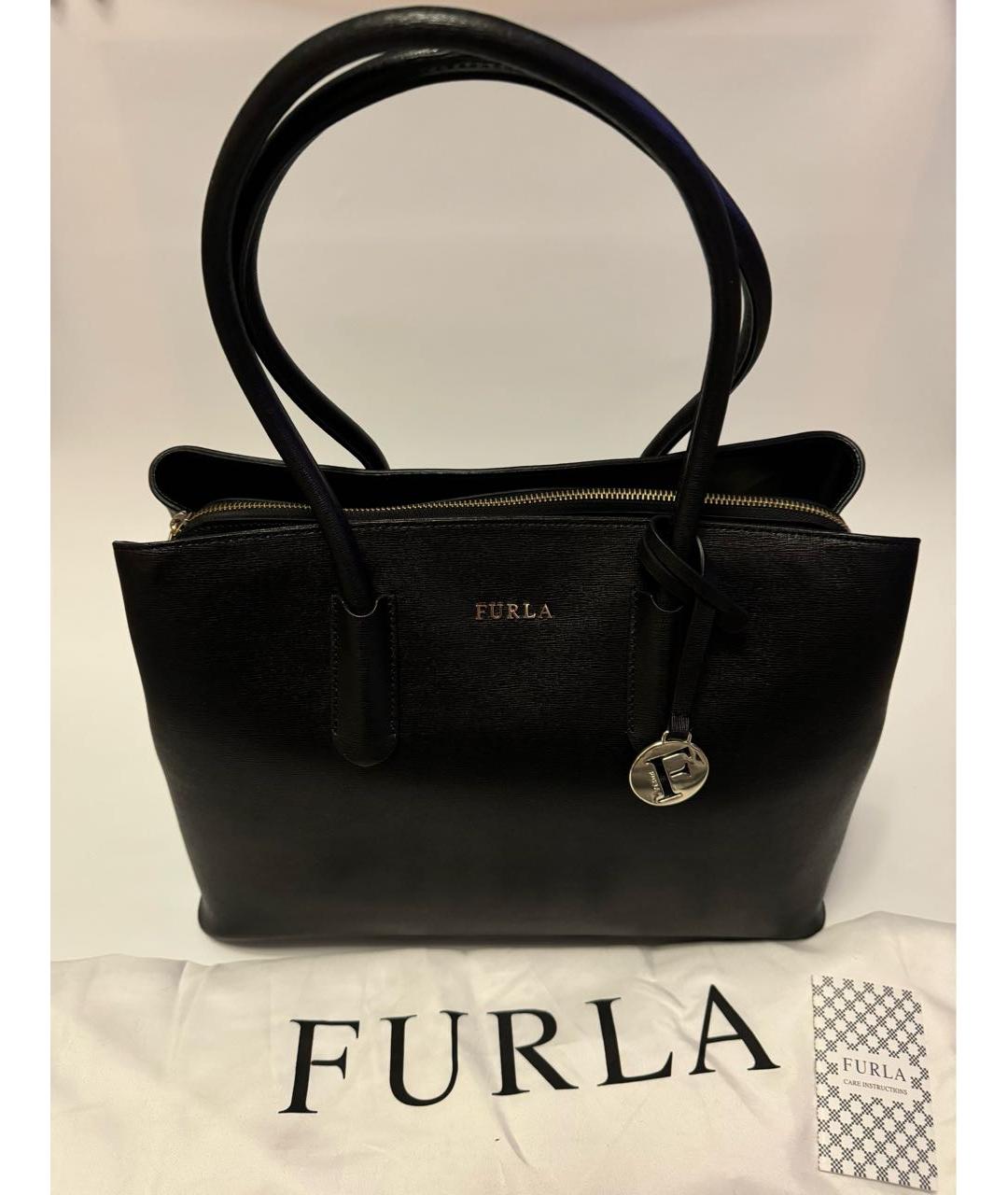 FURLA Черная кожаная сумка тоут, фото 5