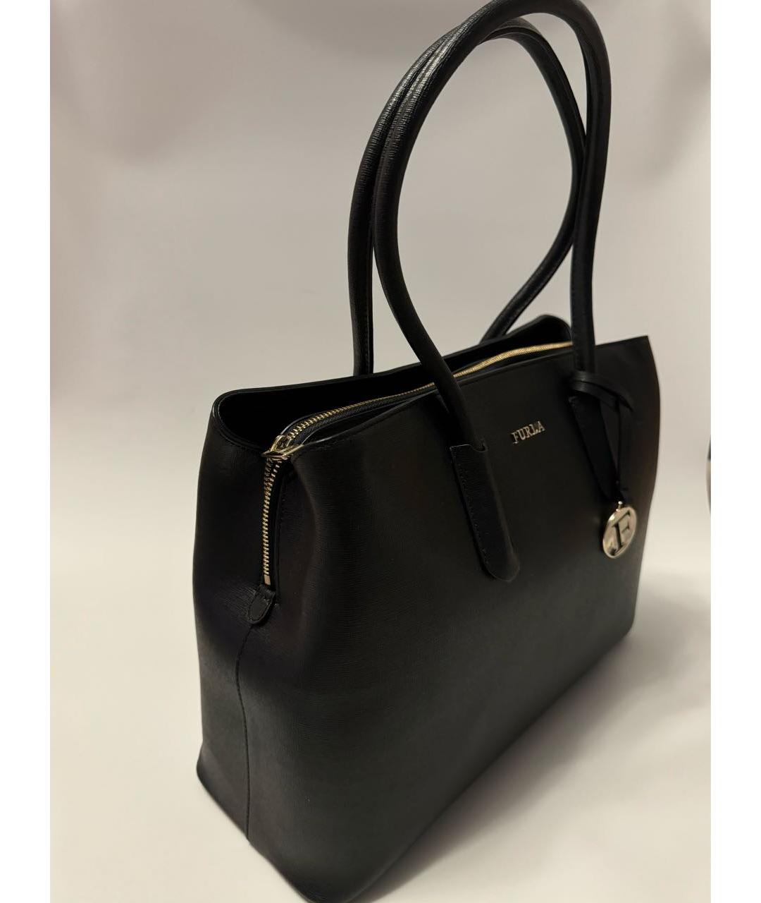 FURLA Черная кожаная сумка тоут, фото 2
