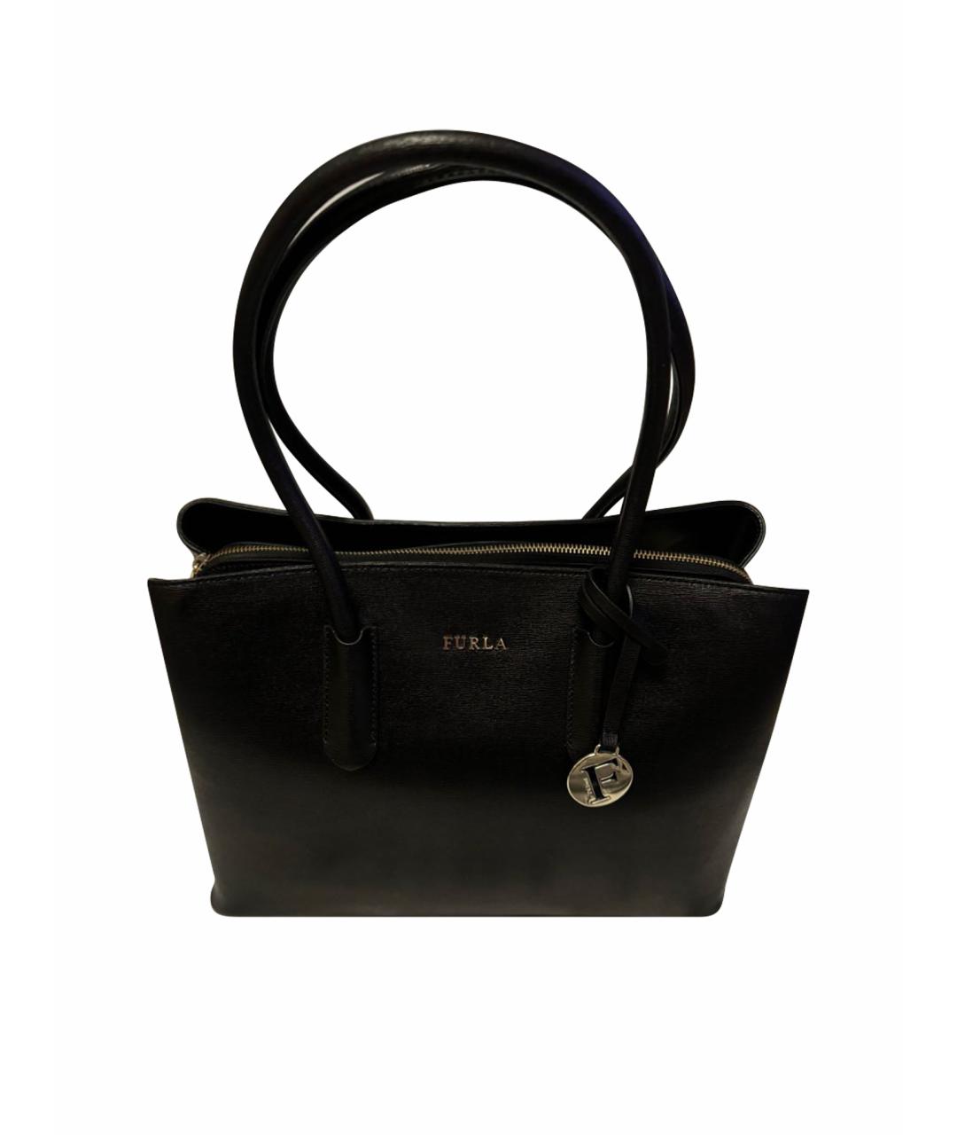 FURLA Черная кожаная сумка тоут, фото 1