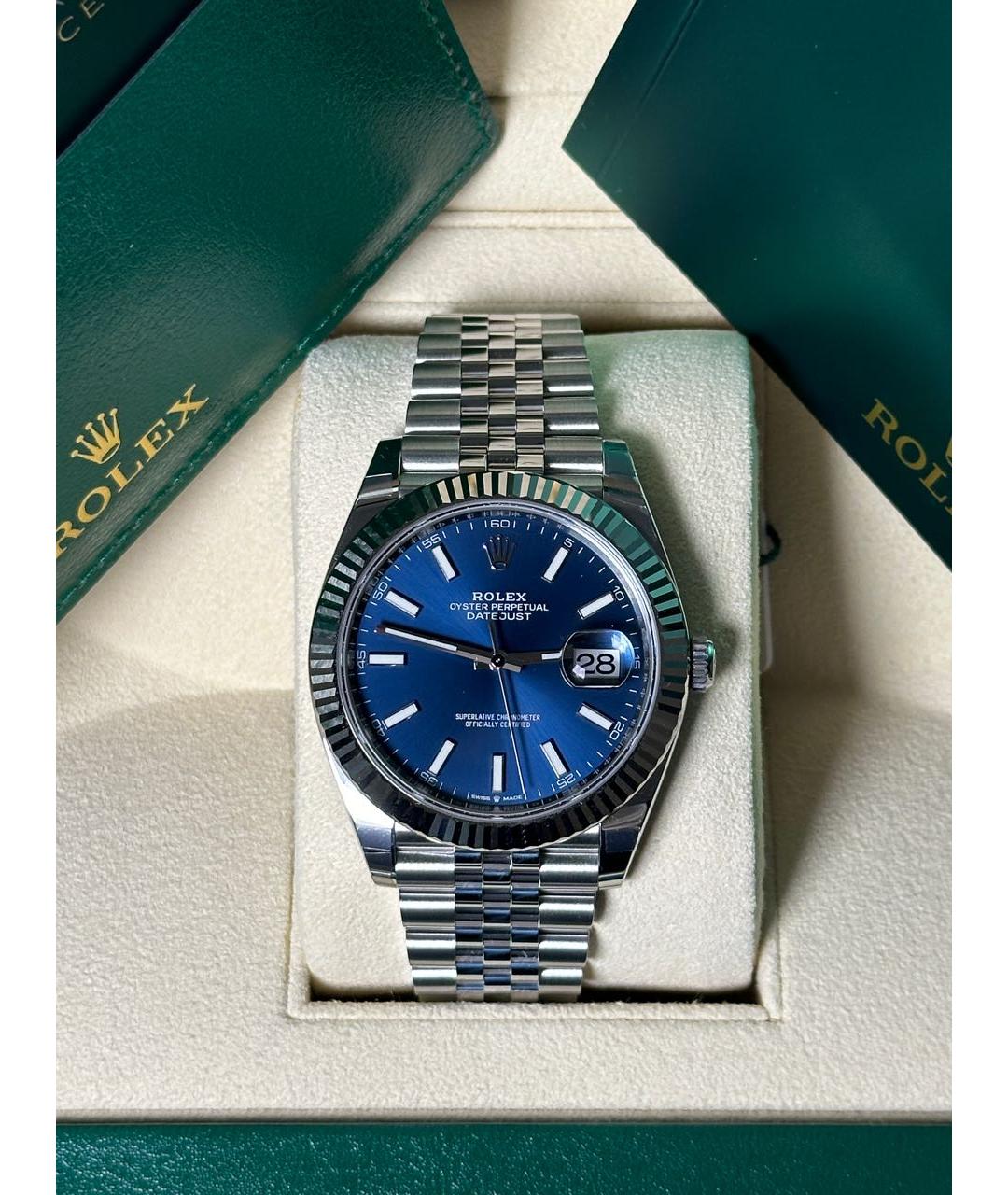 ROLEX Синие часы из белого золота, фото 4