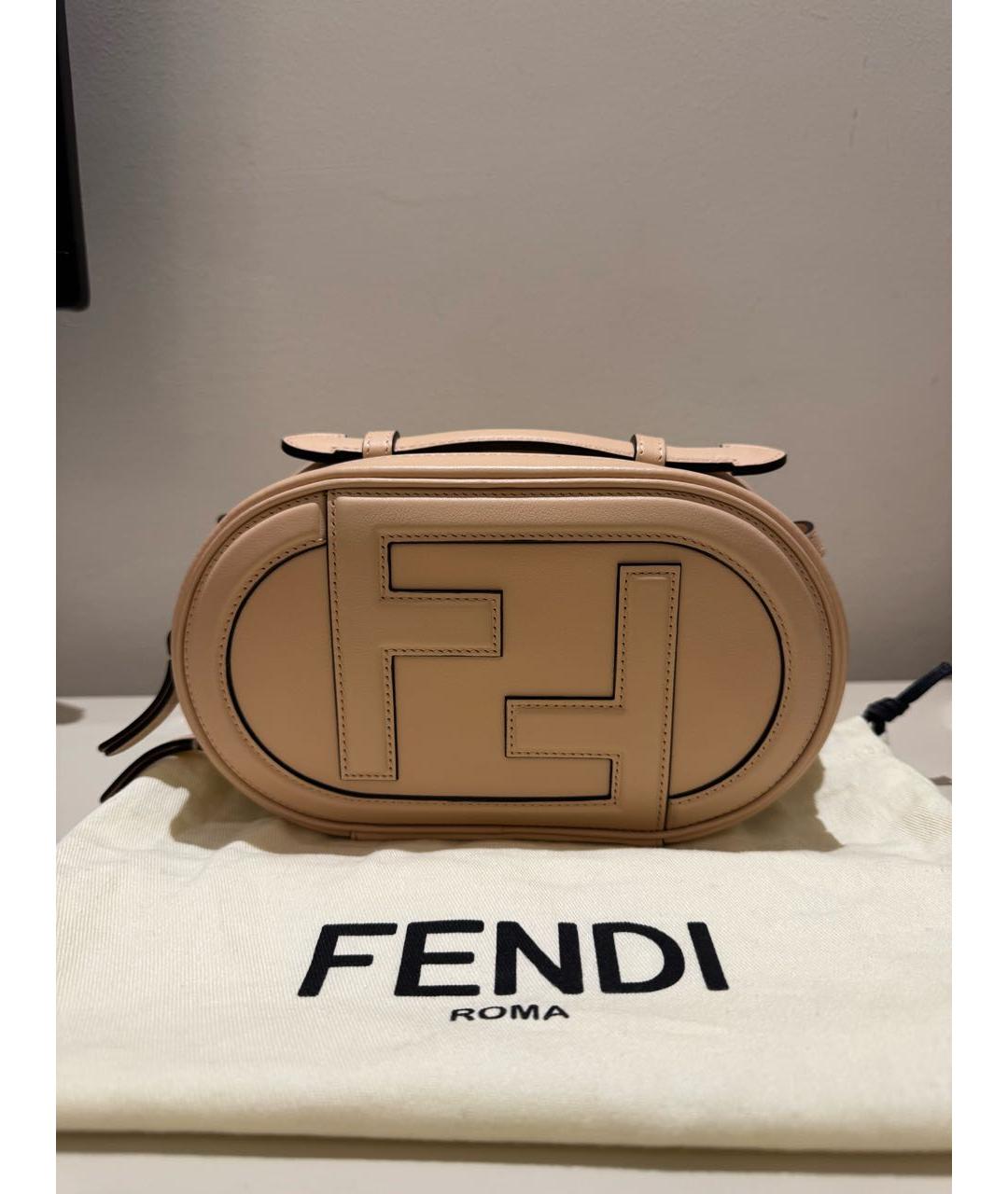 FENDI Бежевая кожаная сумка через плечо, фото 5