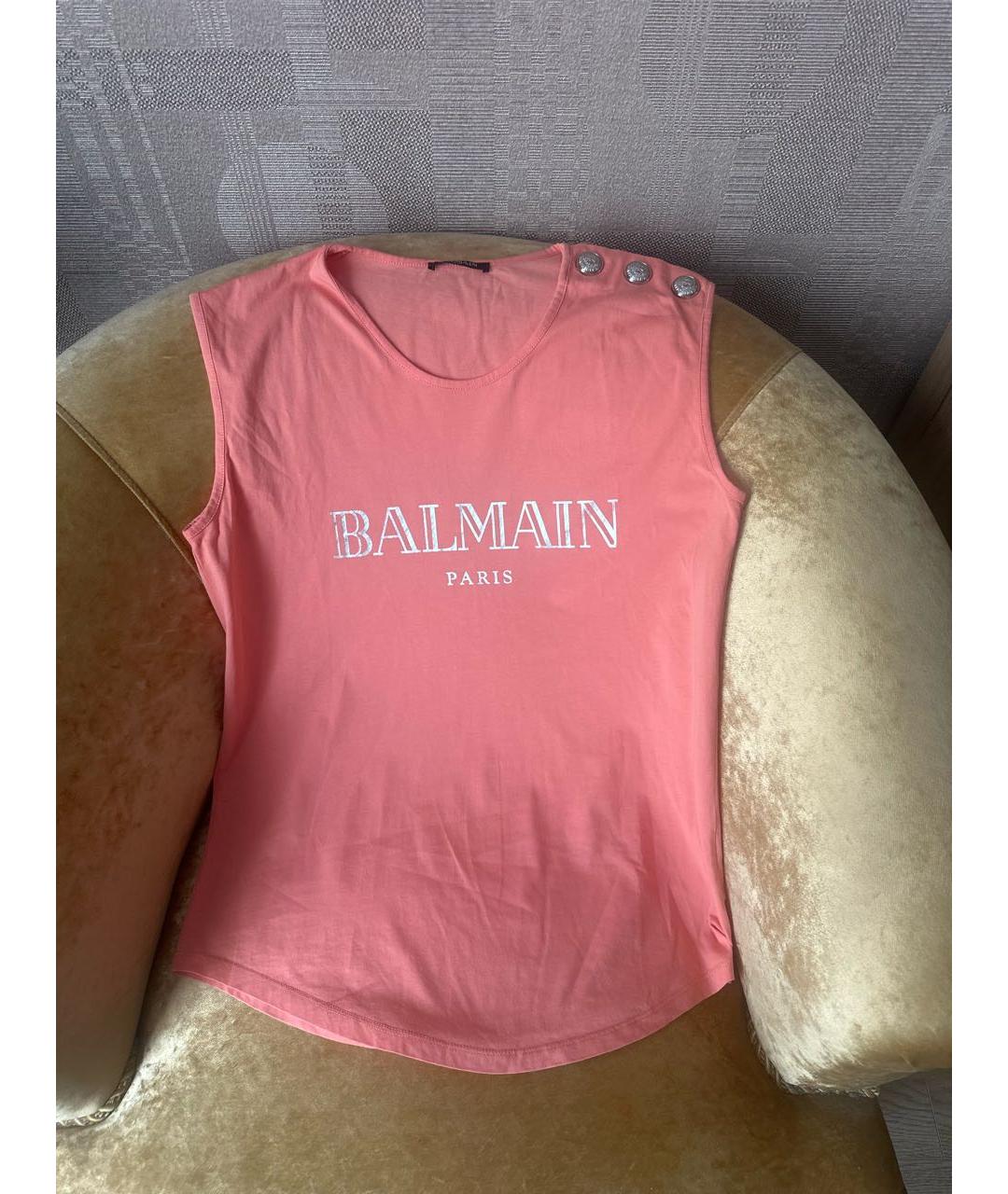 BALMAIN Коралловая хлопковая футболка, фото 5