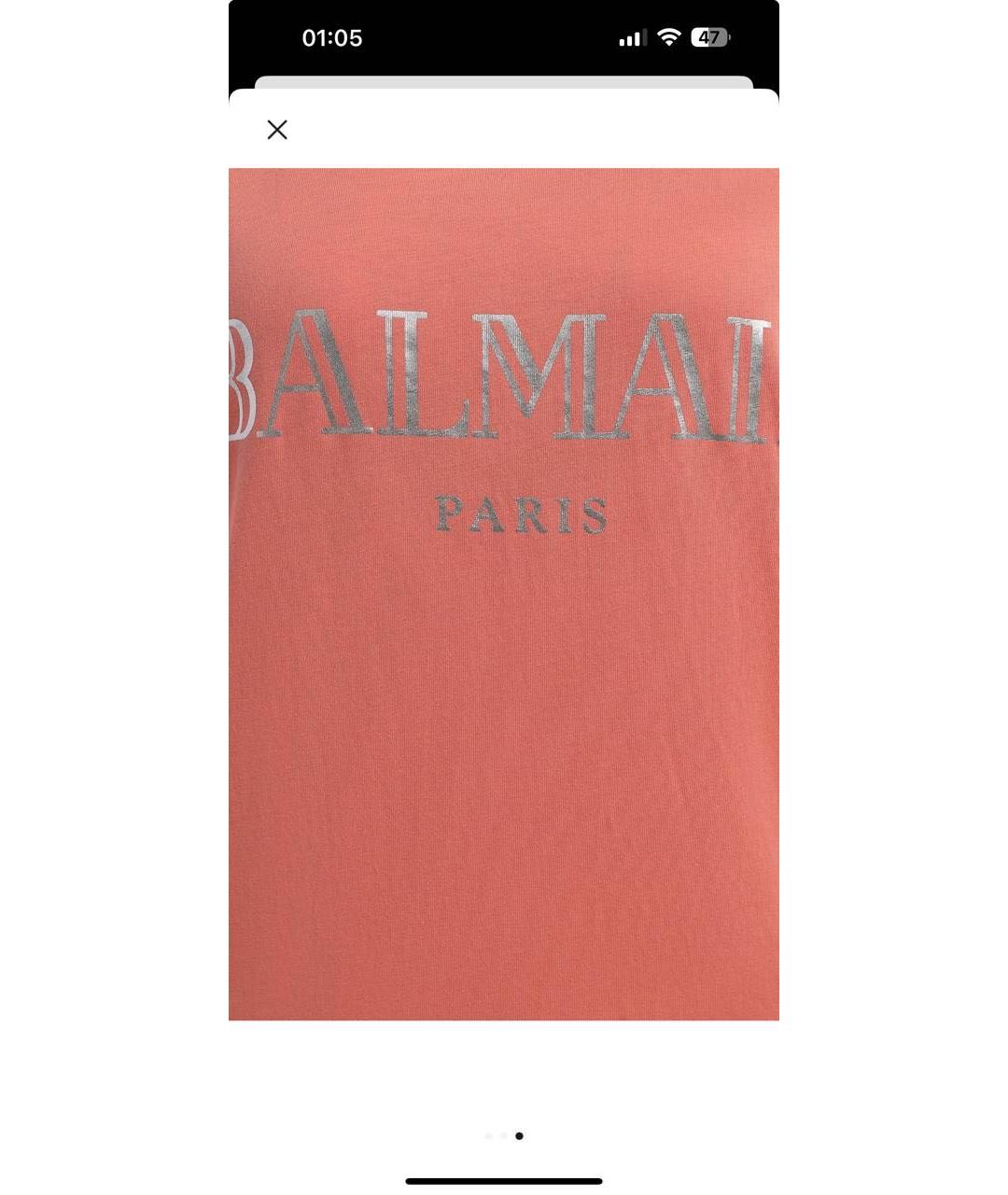 BALMAIN Коралловая хлопковая футболка, фото 3