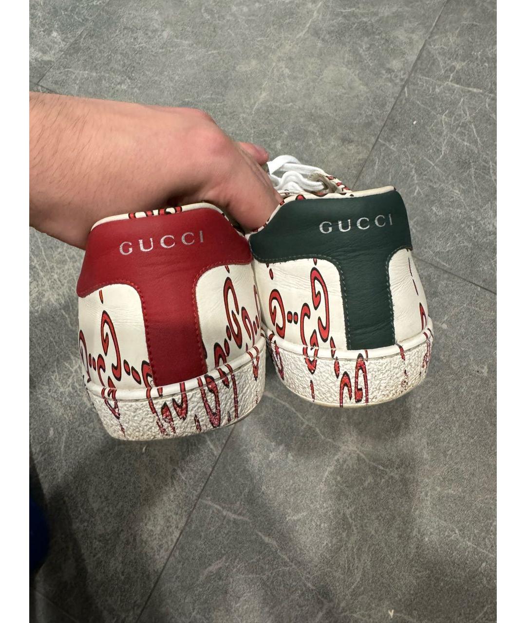 GUCCI Белые кожаные низкие кроссовки / кеды, фото 4