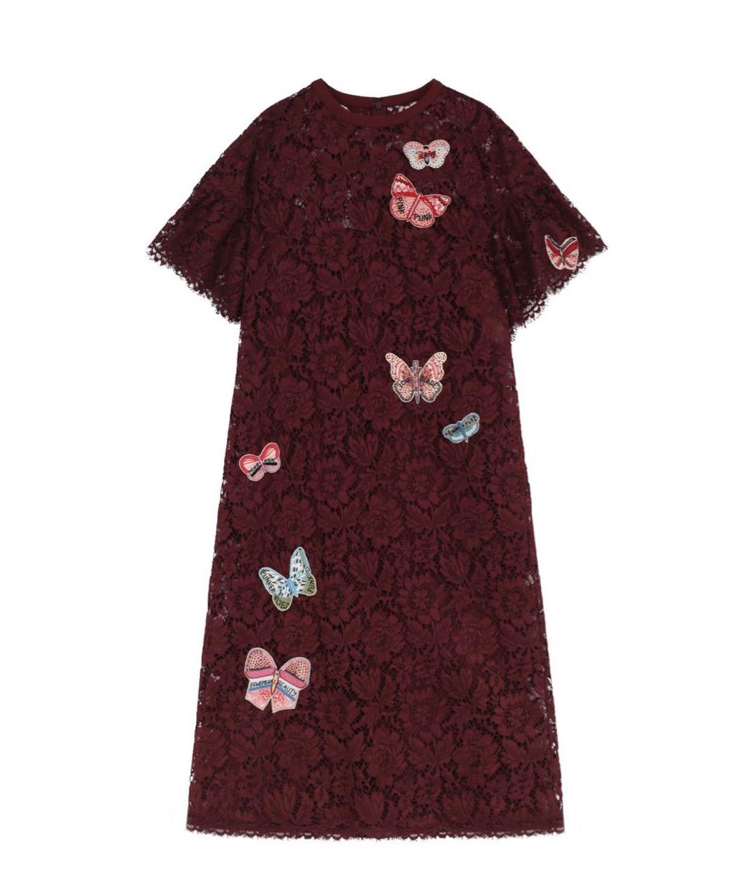 VALENTINO Бордовое кружевное коктейльное платье, фото 1